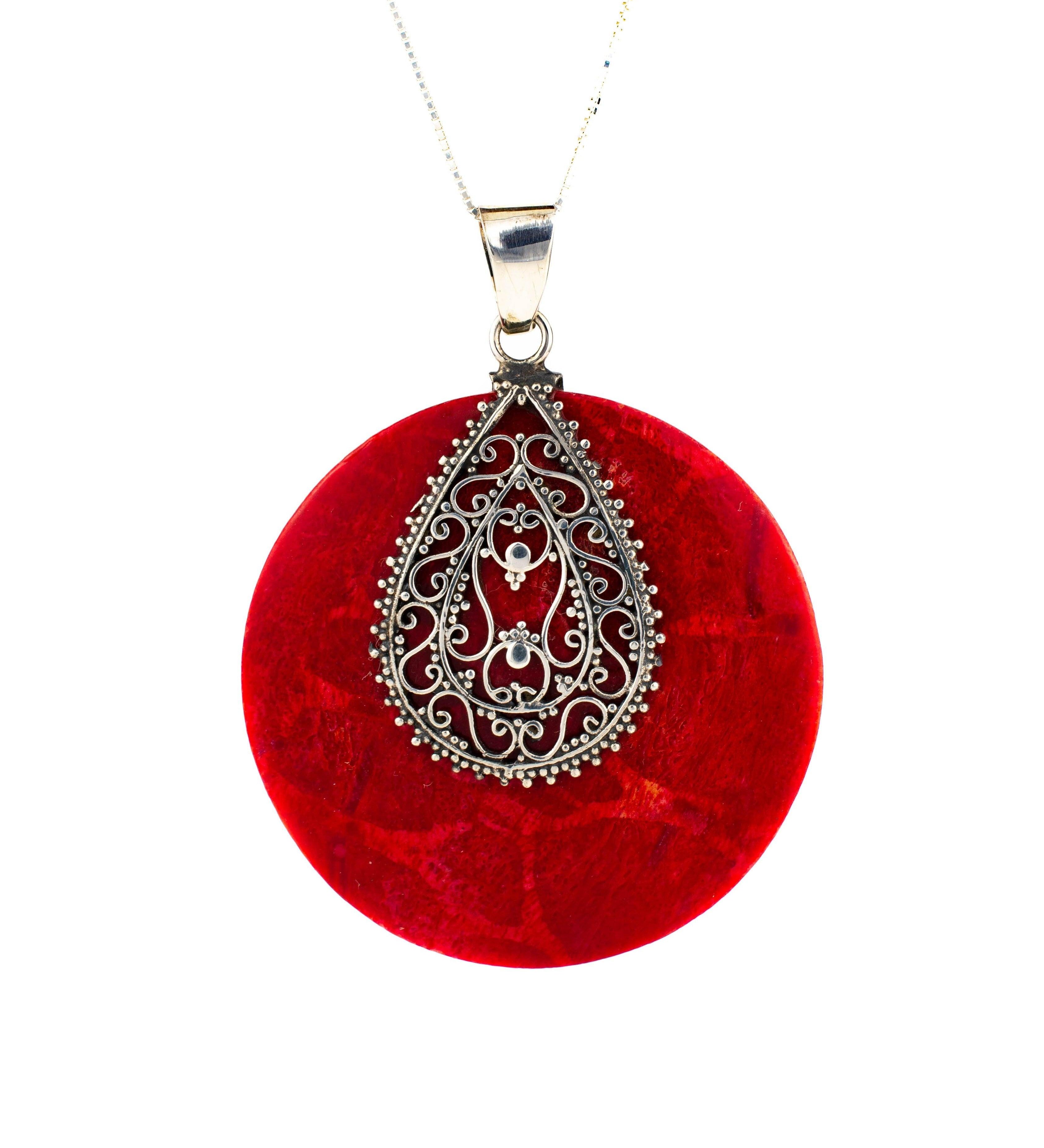 Coral  Pendant ~ Coral ~ Sterling Silver 925 - Maresia Jewelry