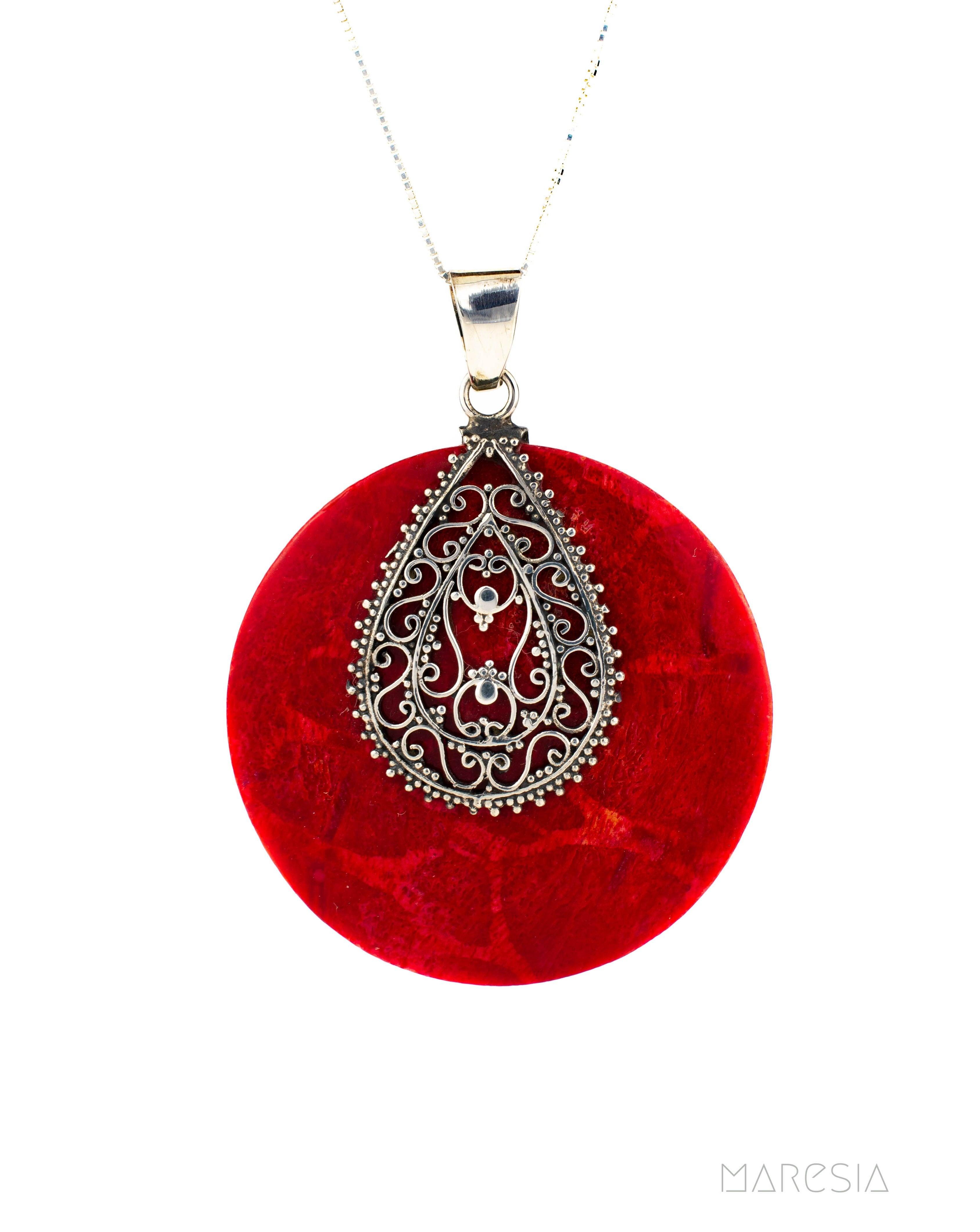 Coral  Pendant ~ Coral ~ Sterling Silver 925 - Maresia Jewelry