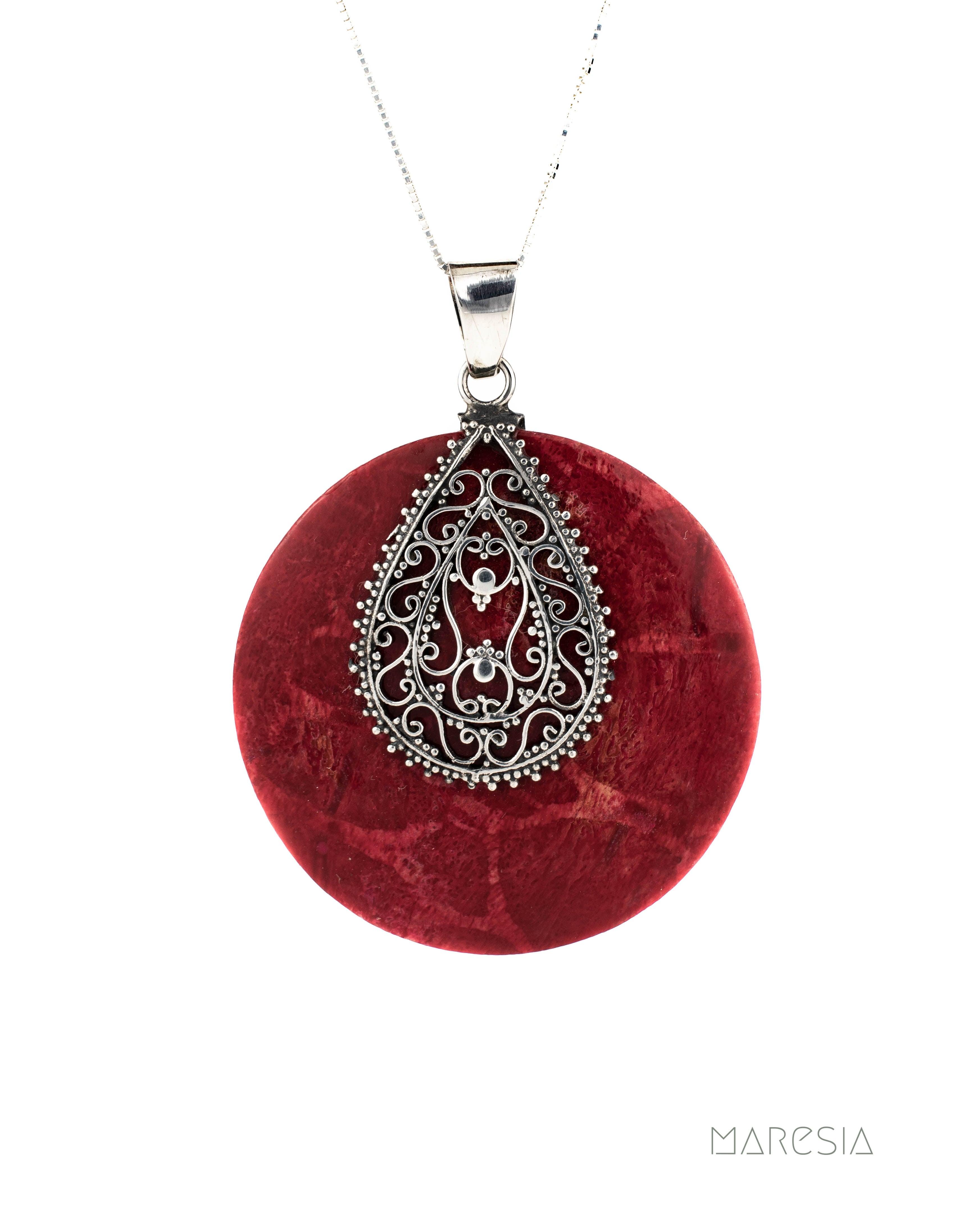 Coral  Pendant ~ Coral ~ Sterling Silver 925 - Maresia Jewelry