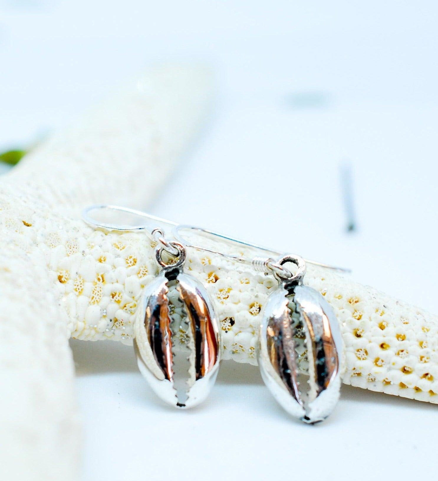 Cowrie Shell Drop Earrings  ~Sterling Silver 925~ME006 - Maresia Jewelry