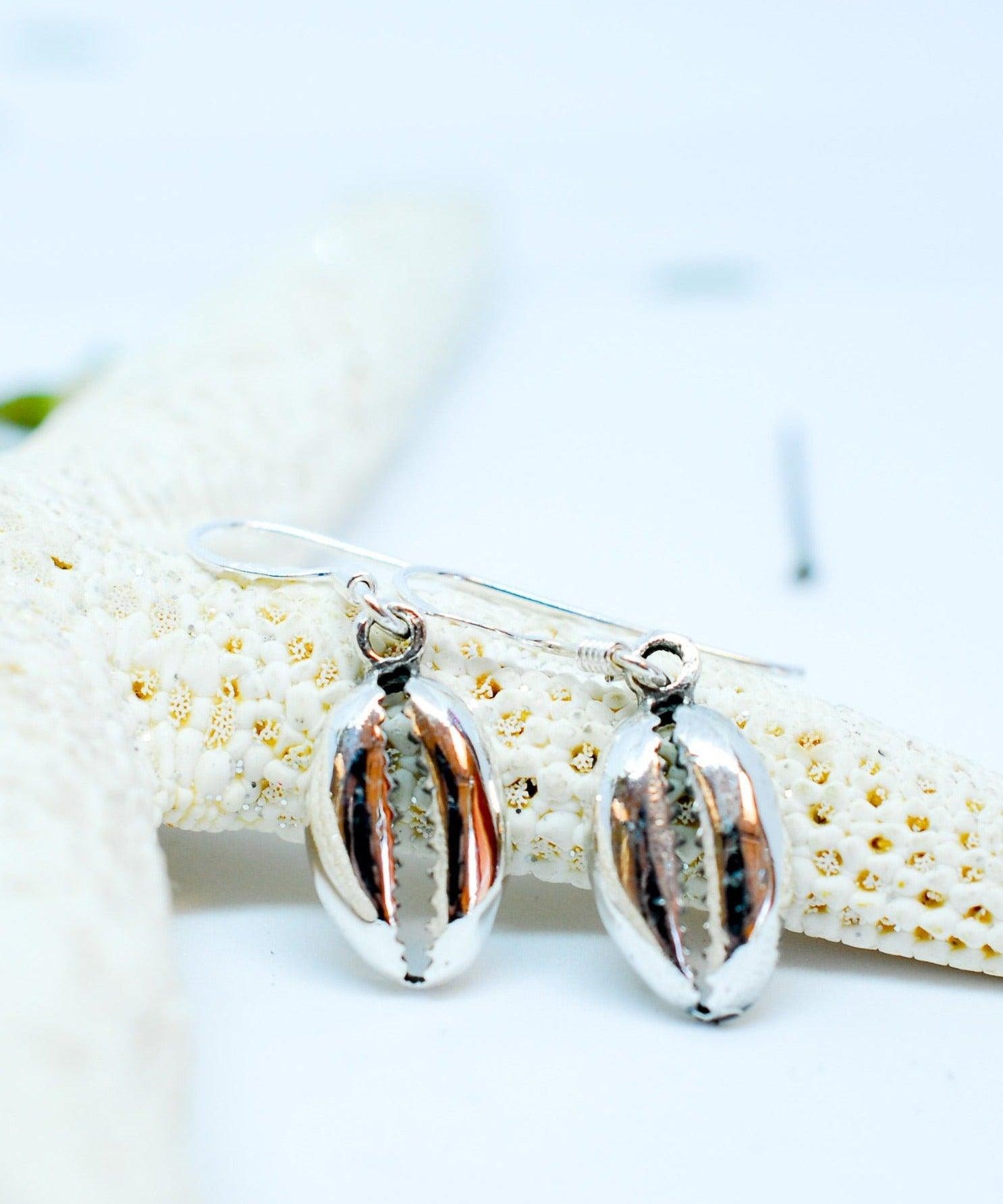 Cowrie Shell Drop Earrings  ~Sterling Silver 925~ME006 - Maresia Jewelry