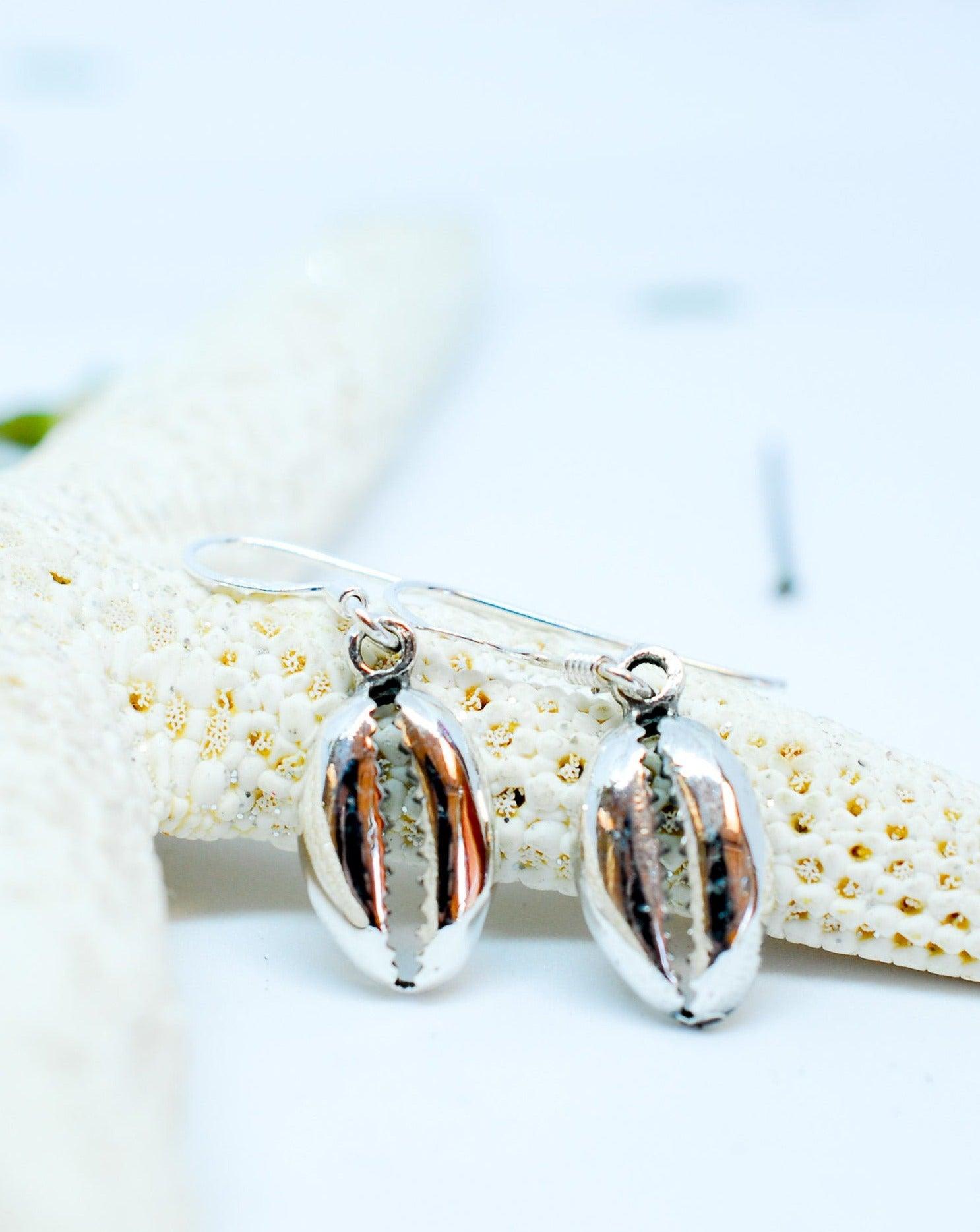 Cowrie Shell Drop Earrings  ~Sterling Silver 925~ME006 - Maresia Jewelry