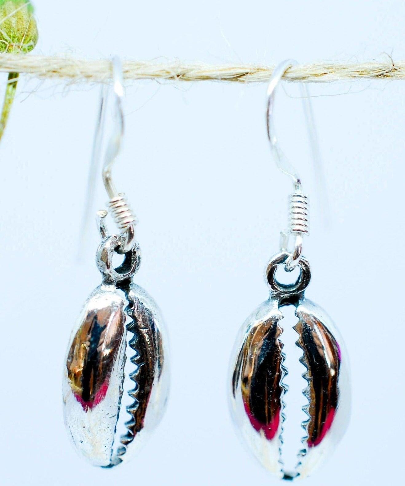 Cowrie Shell Drop Earrings  ~Sterling Silver 925~ME006 - Maresia Jewelry
