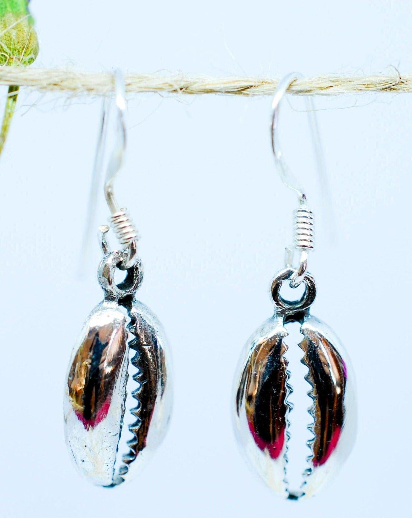 Cowrie Shell Drop Earrings  ~Sterling Silver 925~ME006 - Maresia Jewelry