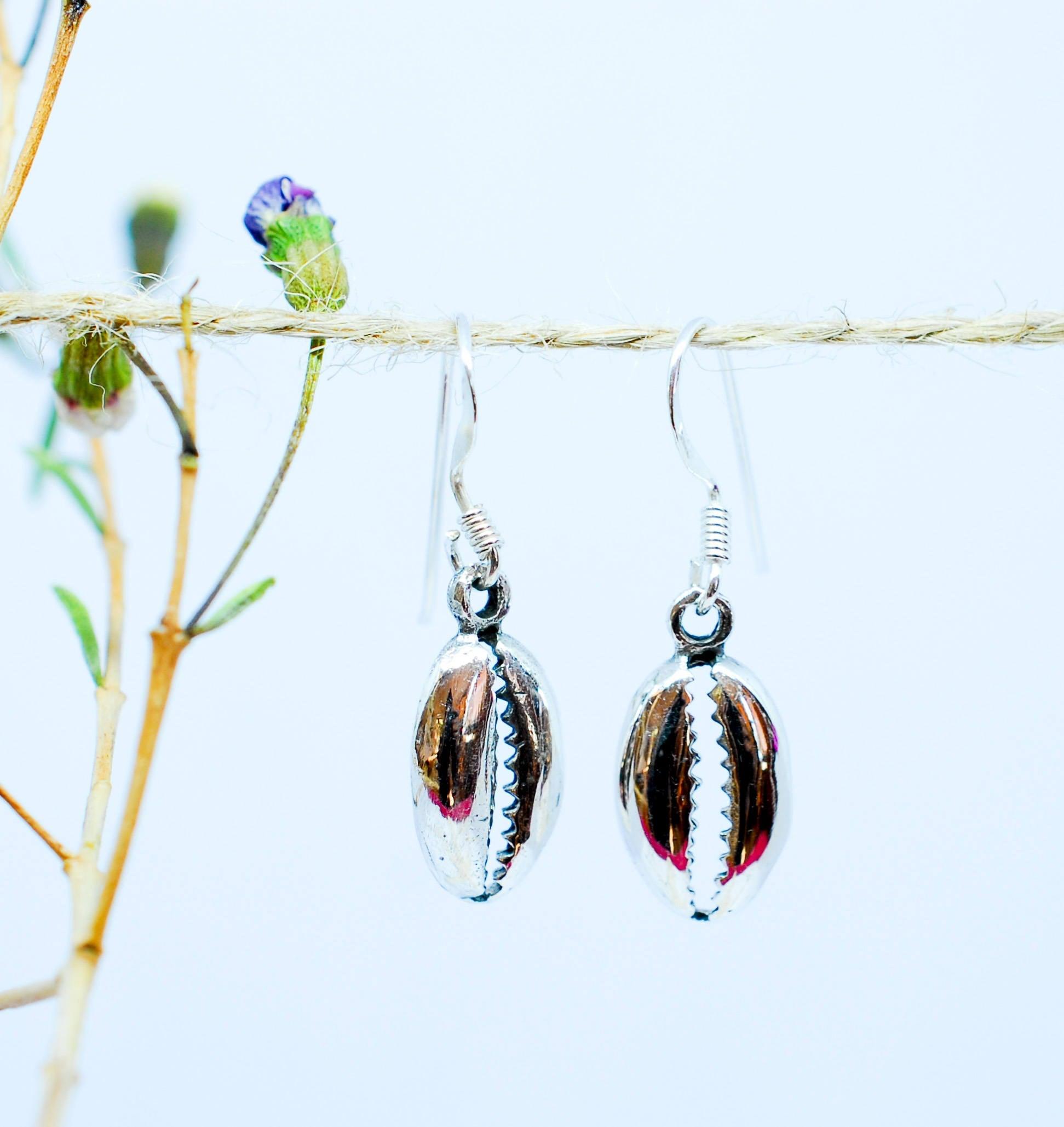 Cowrie Shell Drop Earrings  ~Sterling Silver 925~ME006 - Maresia Jewelry