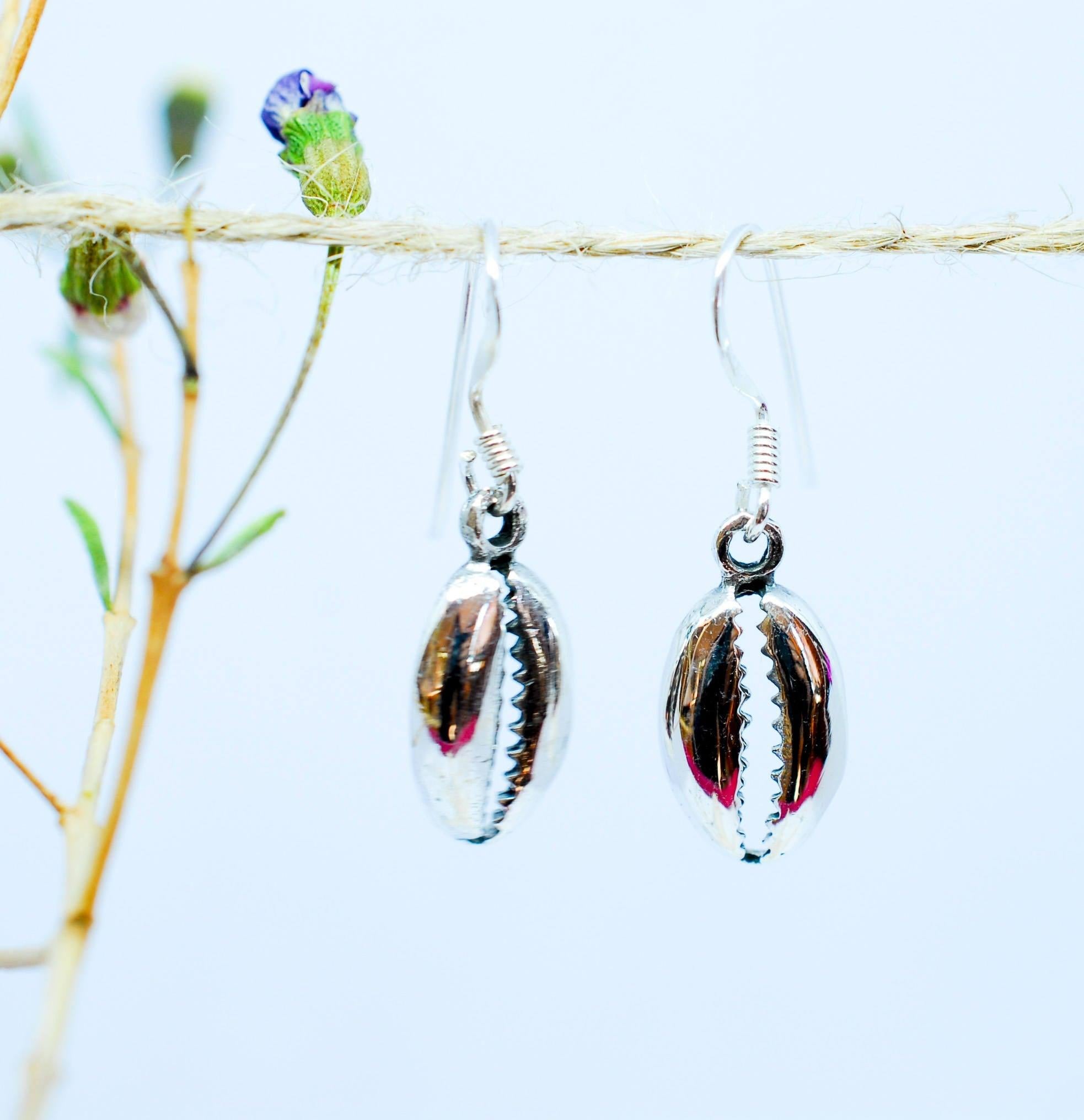 Cowrie Shell Drop Earrings  ~Sterling Silver 925~ME006 - Maresia Jewelry