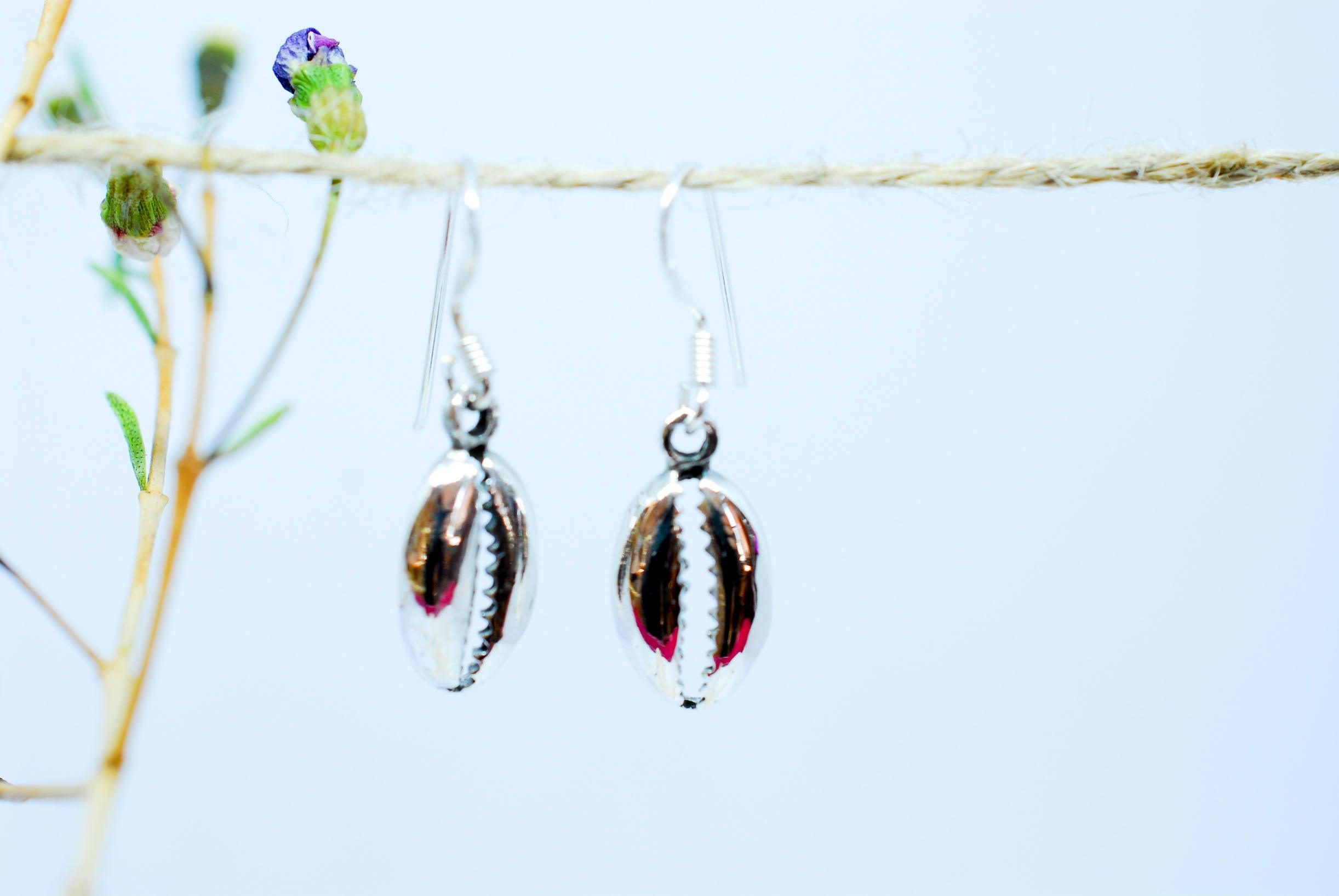 Cowrie Shell Drop Earrings  ~Sterling Silver 925~ME006 - Maresia Jewelry