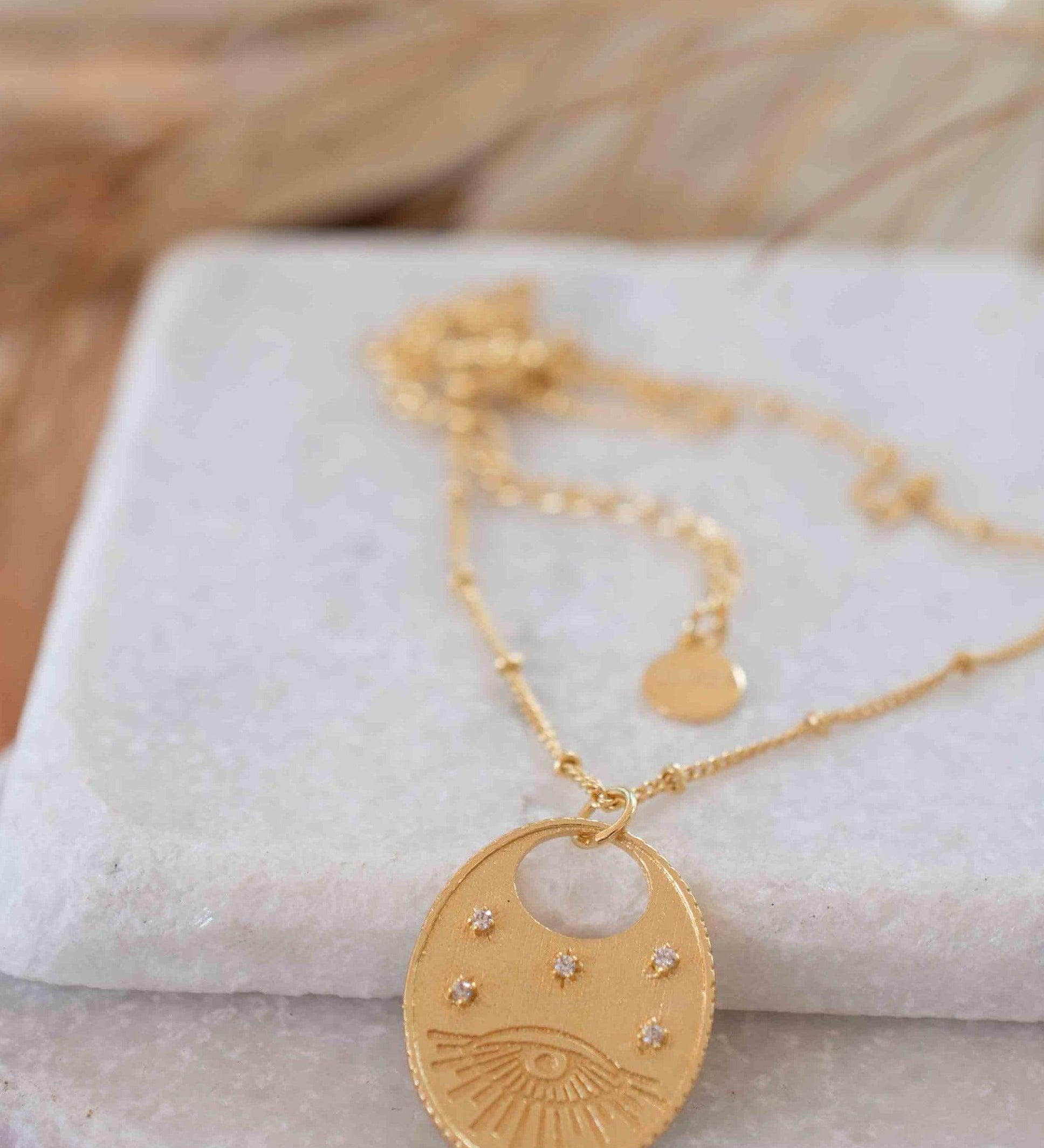 Evil Eye Necklace Gold Plated 18k ~ Cubic Zirconia or Black Onyx ~ Layered long Necklace  ~ Jewelry ~ Minimalist~ Handmade ~ MN115
