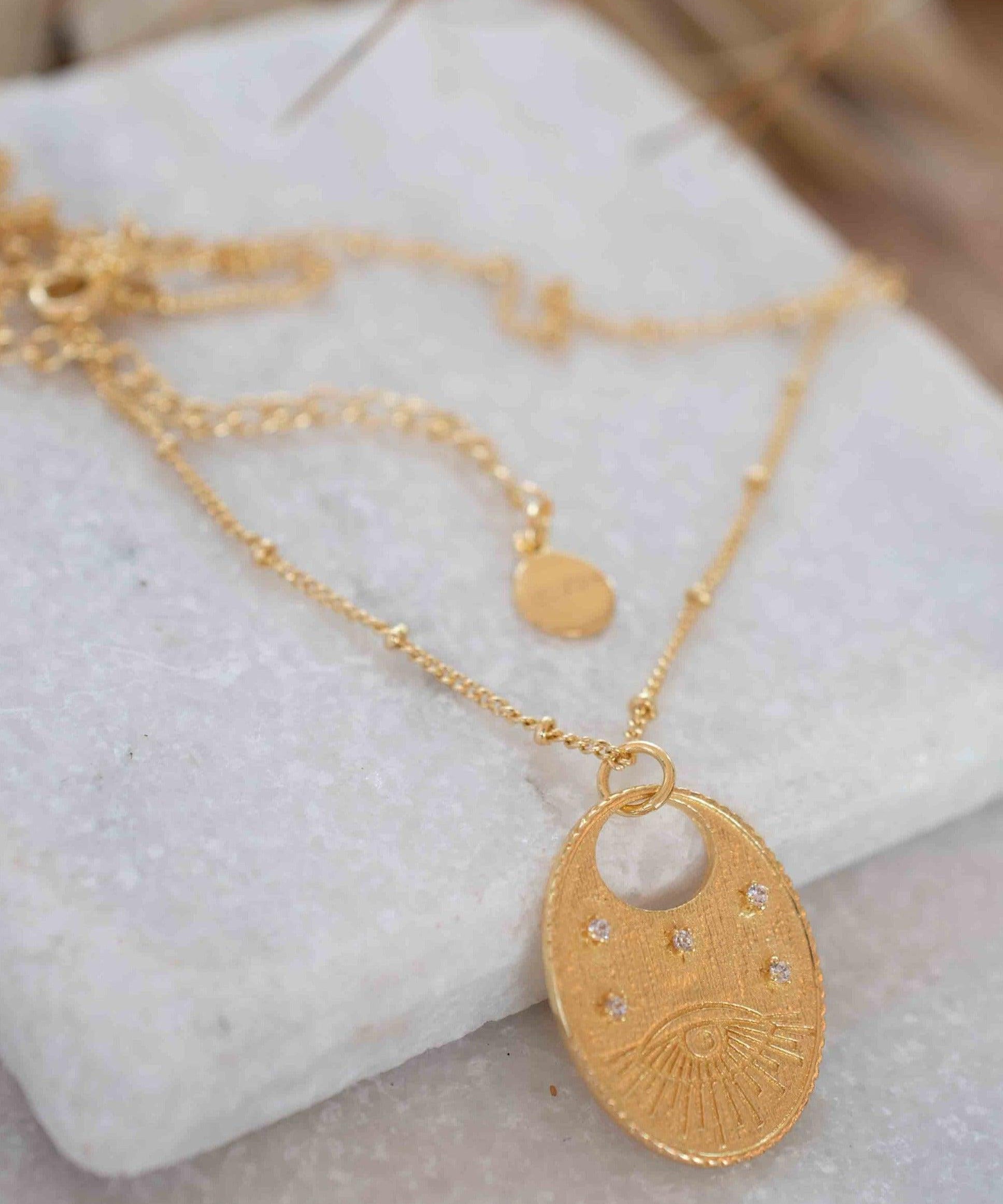 Evil Eye Necklace Gold Plated 18k ~ Cubic Zirconia or Black Onyx ~ Layered long Necklace  ~ Jewelry ~ Minimalist~ Handmade ~ MN115