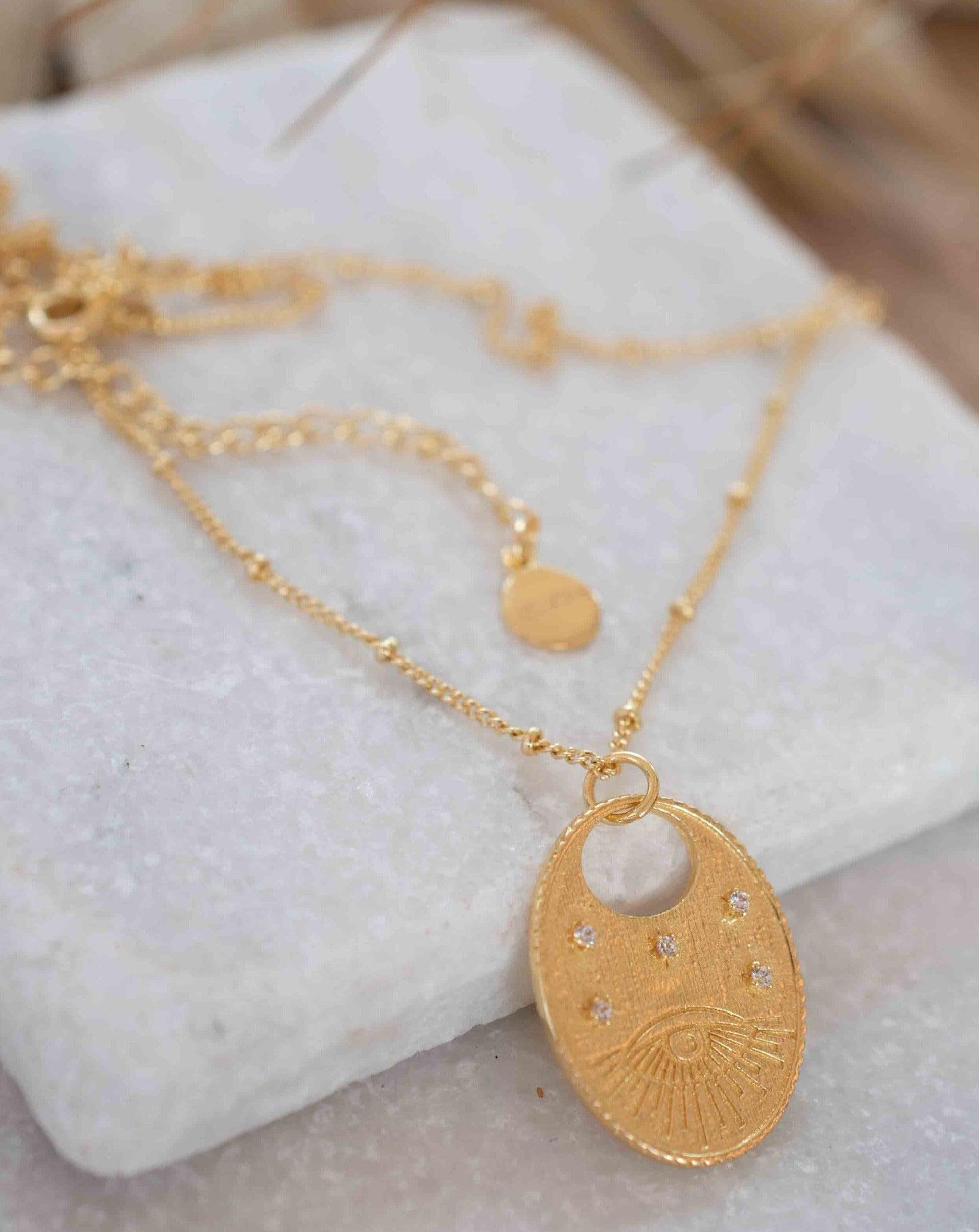 Evil Eye Necklace Gold Plated 18k ~ Cubic Zirconia or Black Onyx ~ Layered long Necklace  ~ Jewelry ~ Minimalist~ Handmade ~ MN115