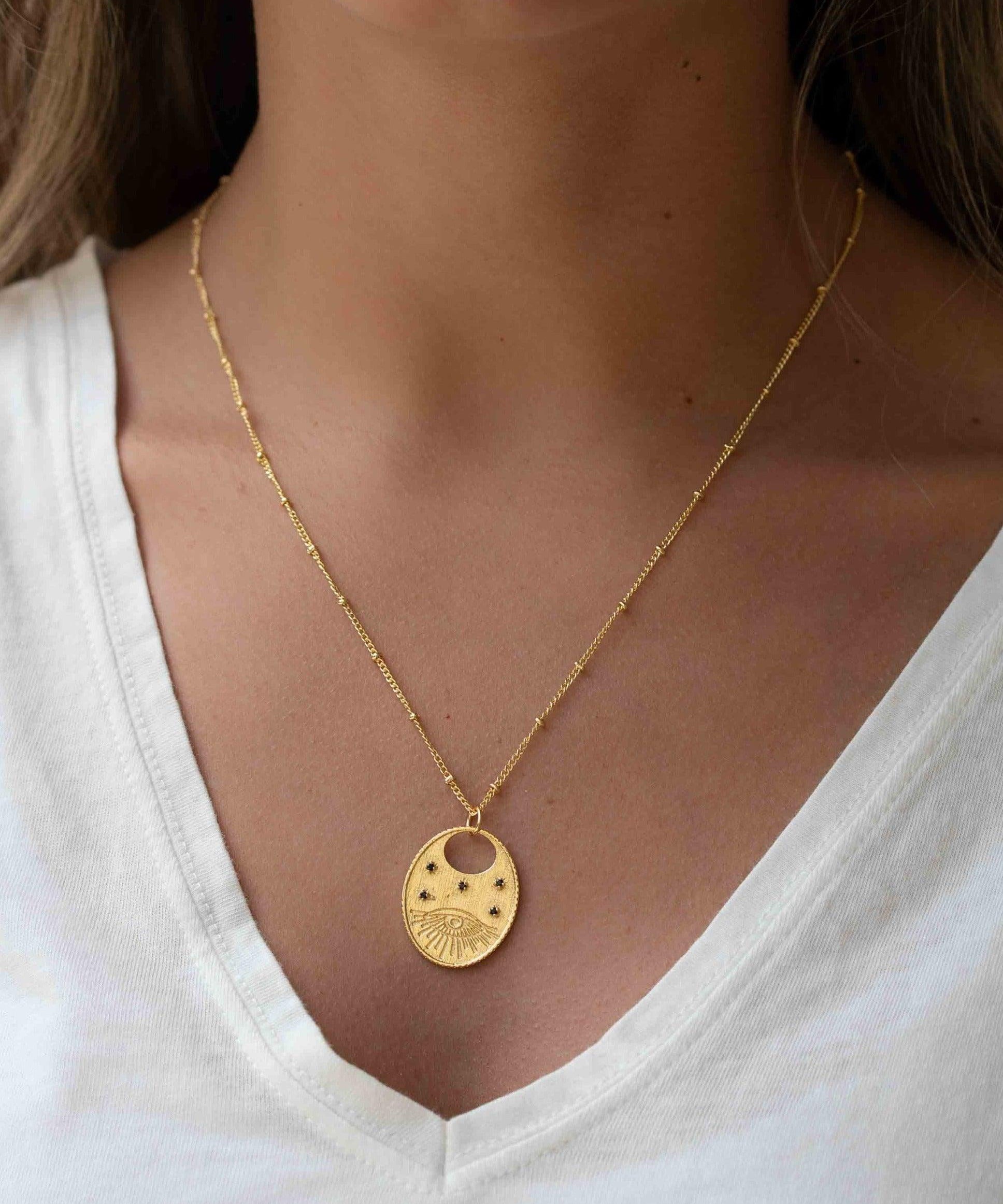 Evil Eye Necklace Gold Plated 18k ~ Cubic Zirconia or Black Onyx ~ Layered long Necklace  ~ Jewelry ~ Minimalist~ Handmade ~ MN115