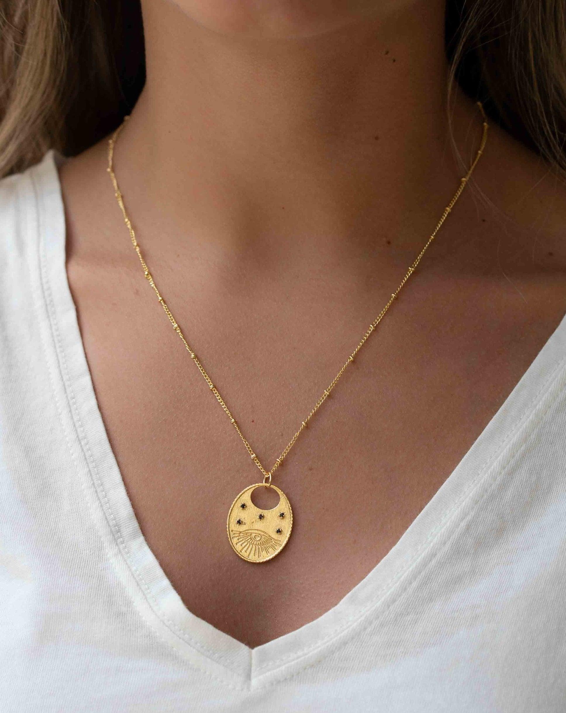 Evil Eye Necklace Gold Plated 18k ~ Cubic Zirconia or Black Onyx ~ Layered long Necklace  ~ Jewelry ~ Minimalist~ Handmade ~ MN115