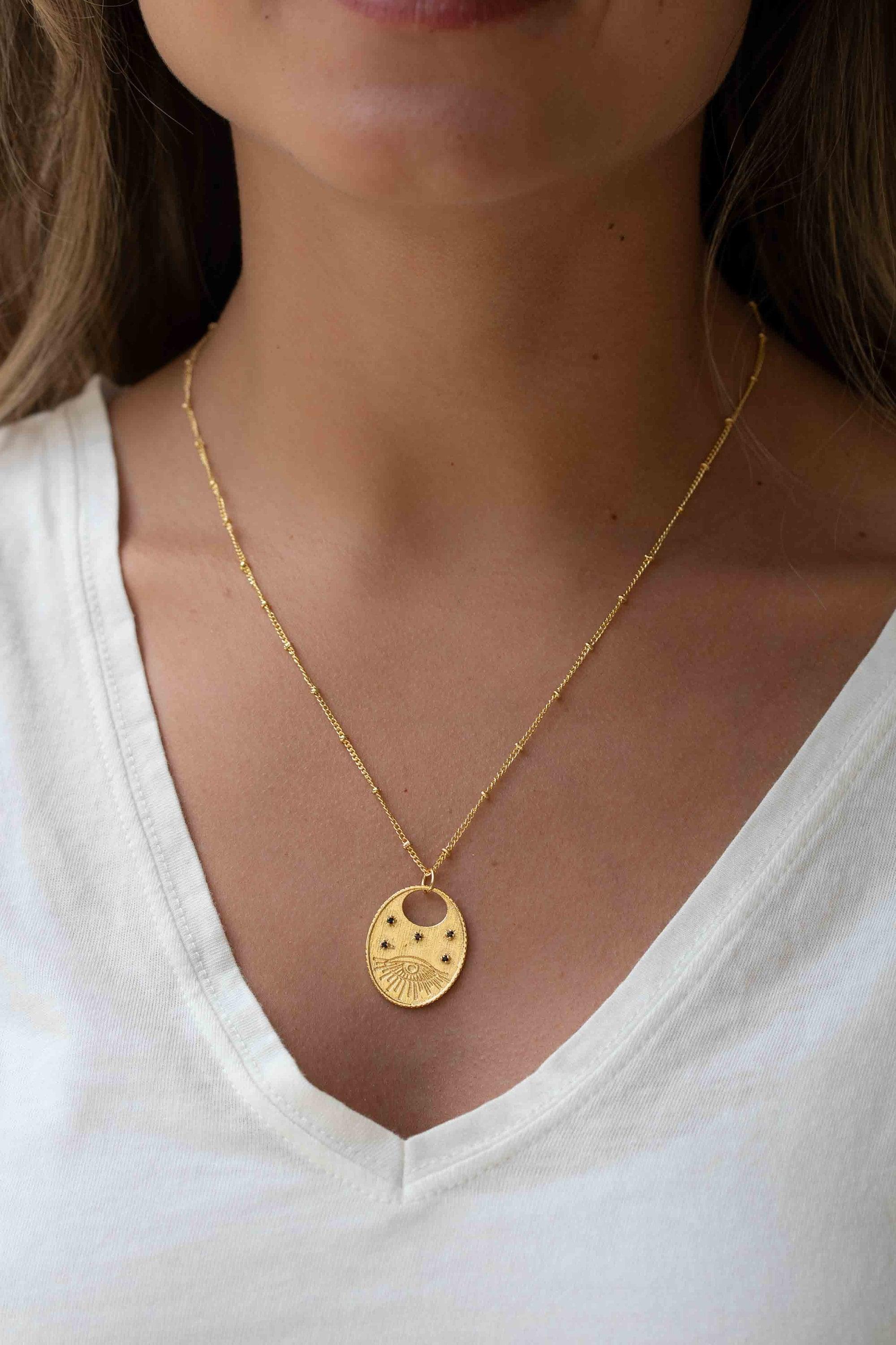 Evil Eye Necklace Gold Plated 18k ~ Cubic Zirconia or Black Onyx ~ Layered long Necklace  ~ Jewelry ~ Minimalist~ Handmade ~ MN115