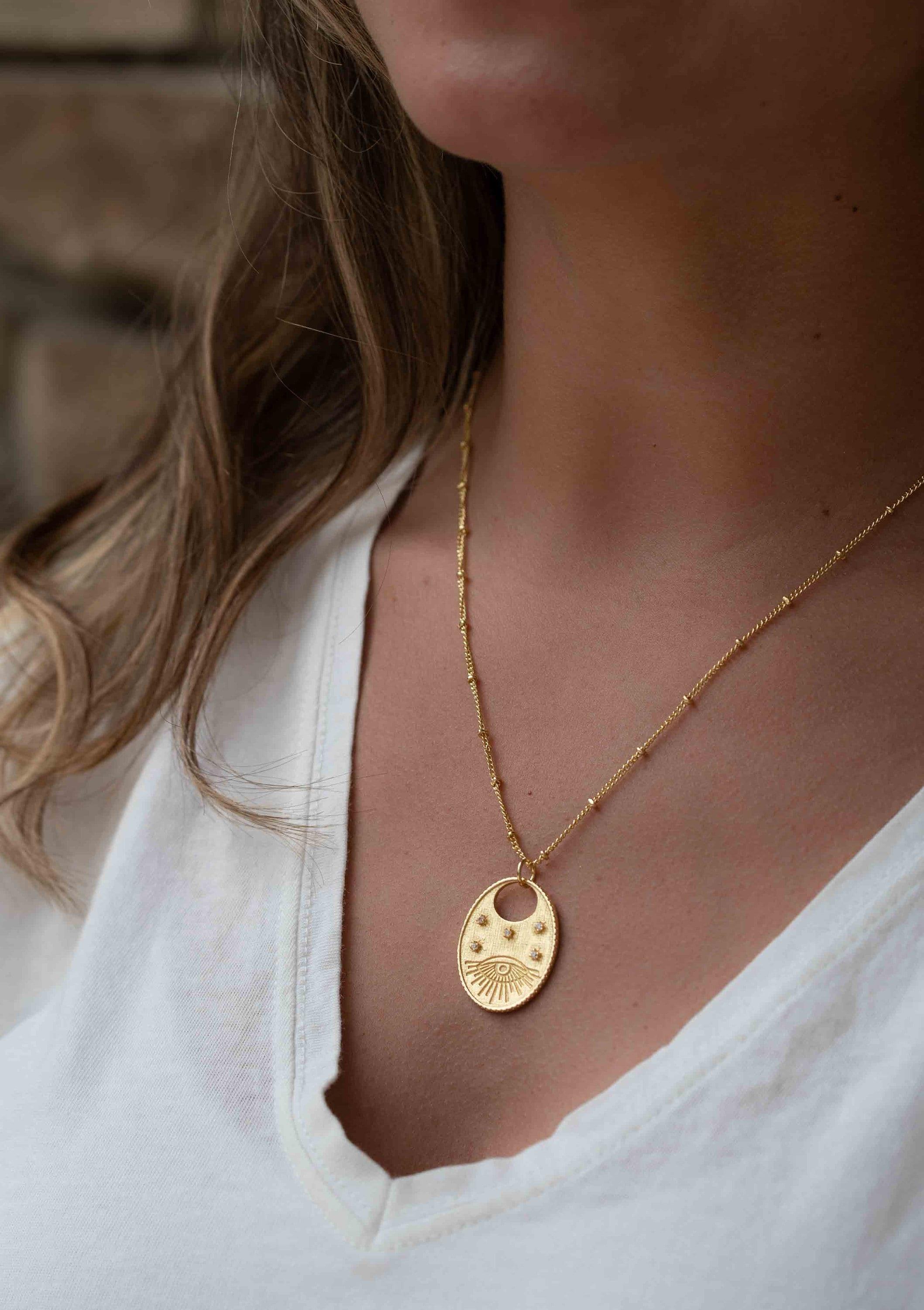 Evil Eye Necklace Gold Plated 18k ~ Cubic Zirconia or Black Onyx ~ Layered long Necklace  ~ Jewelry ~ Minimalist~ Handmade ~ MN115