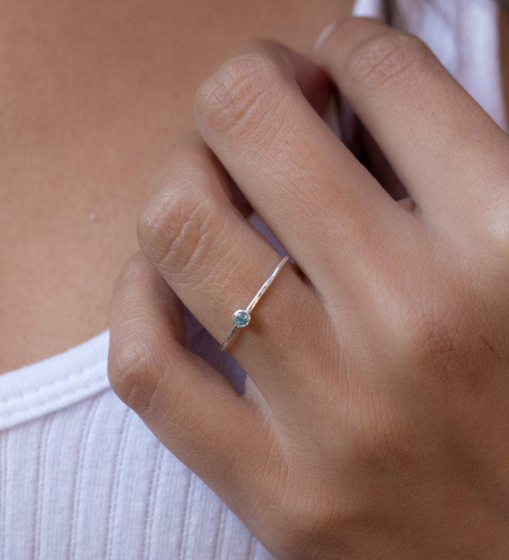 Dainty Blue Topaz Ring  ~ Sterling Silver 925 ~ MR033 - Maresia Jewelry