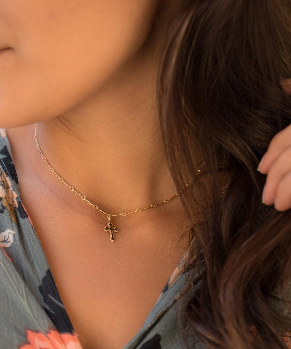 Dainty Cross Necklace ~ Gold Filled - Maresia Jewelry