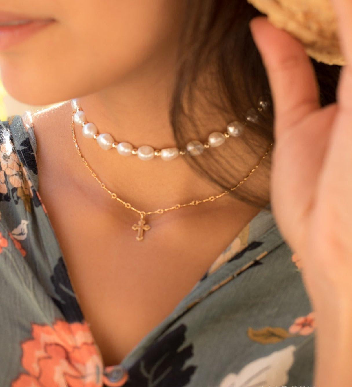 Dainty Cross Necklace ~ Gold Filled - Maresia Jewelry