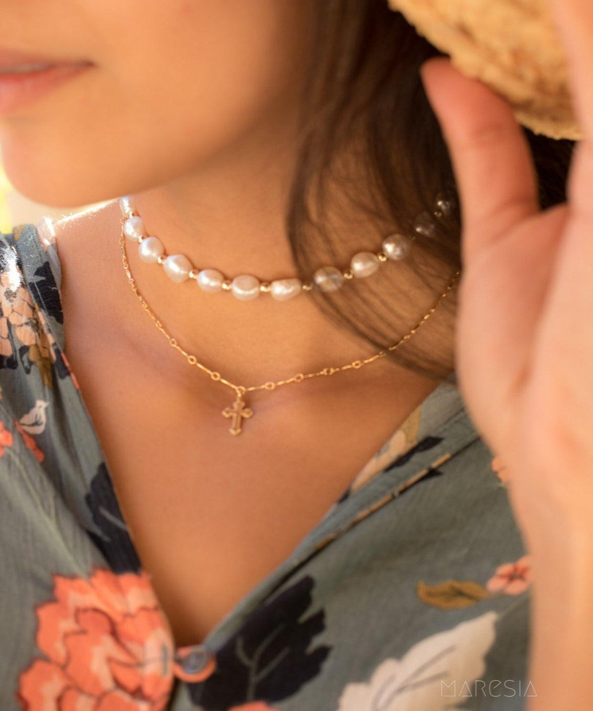 Dainty Cross Necklace ~ Gold Filled - Maresia Jewelry