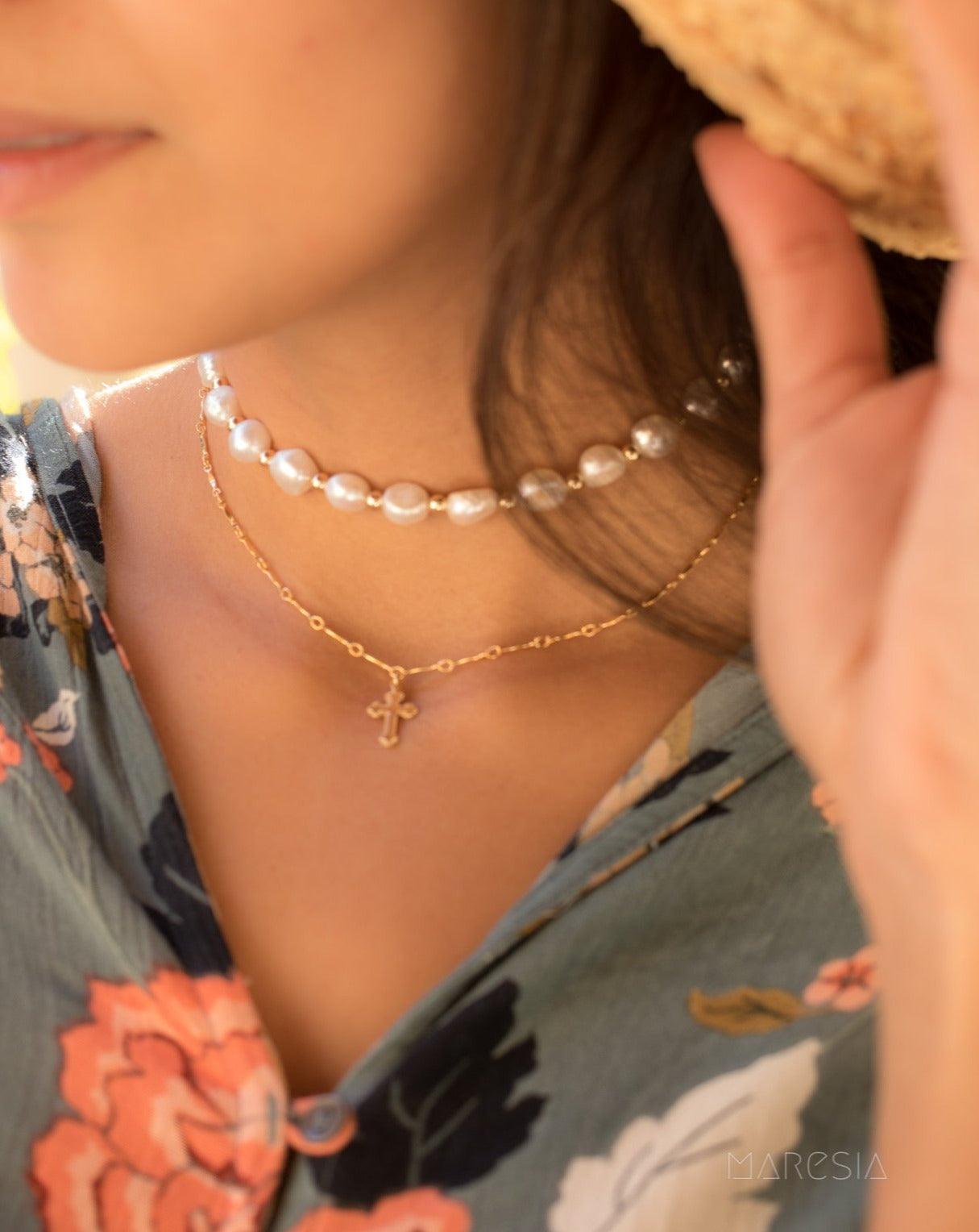 Dainty Cross Necklace ~ Gold Filled - Maresia Jewelry