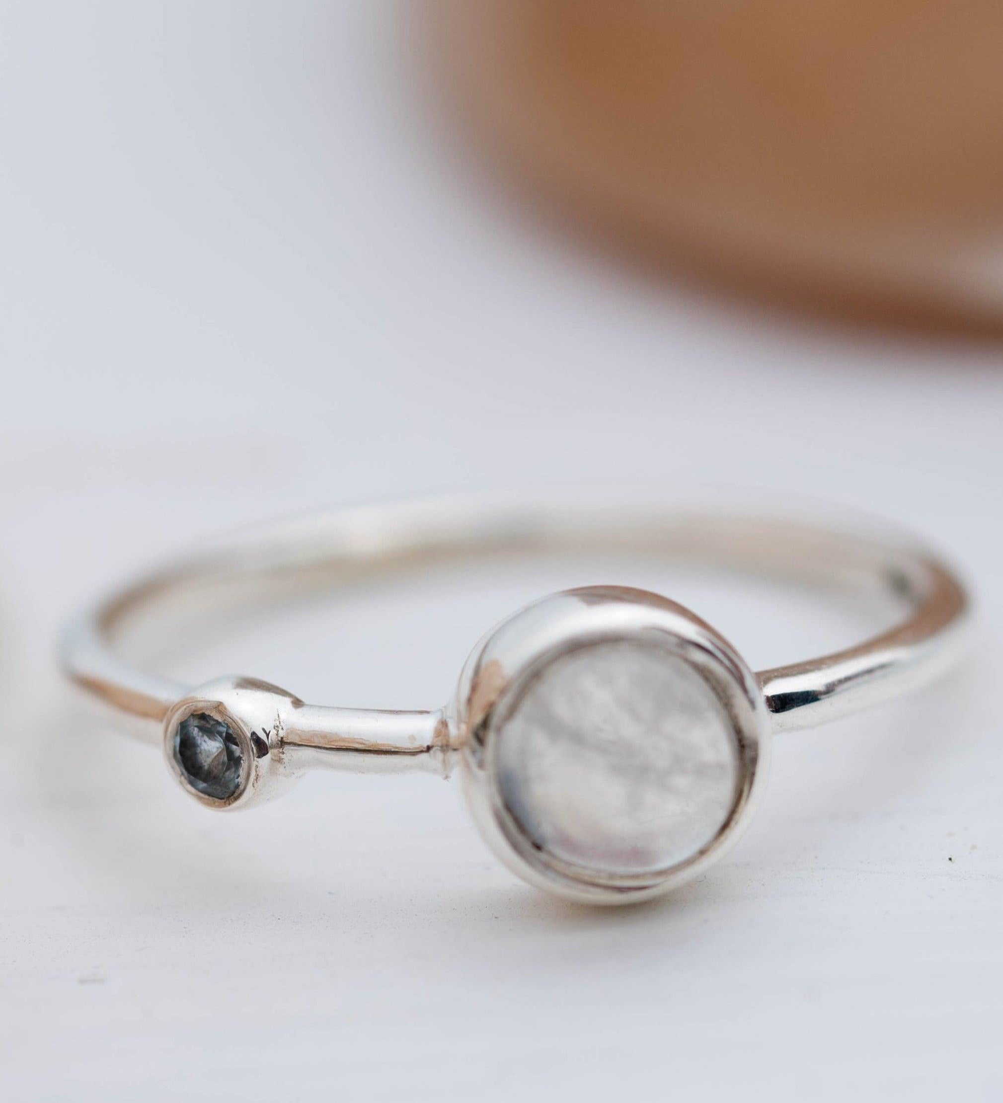 Dainty Moonstone & Labradorite Ring~ Sterling Silver 925 ~ Handmade ~ Gemstone  ~ Minimalist ~ Hippie ~Bohemian~June Birthstone~MR267