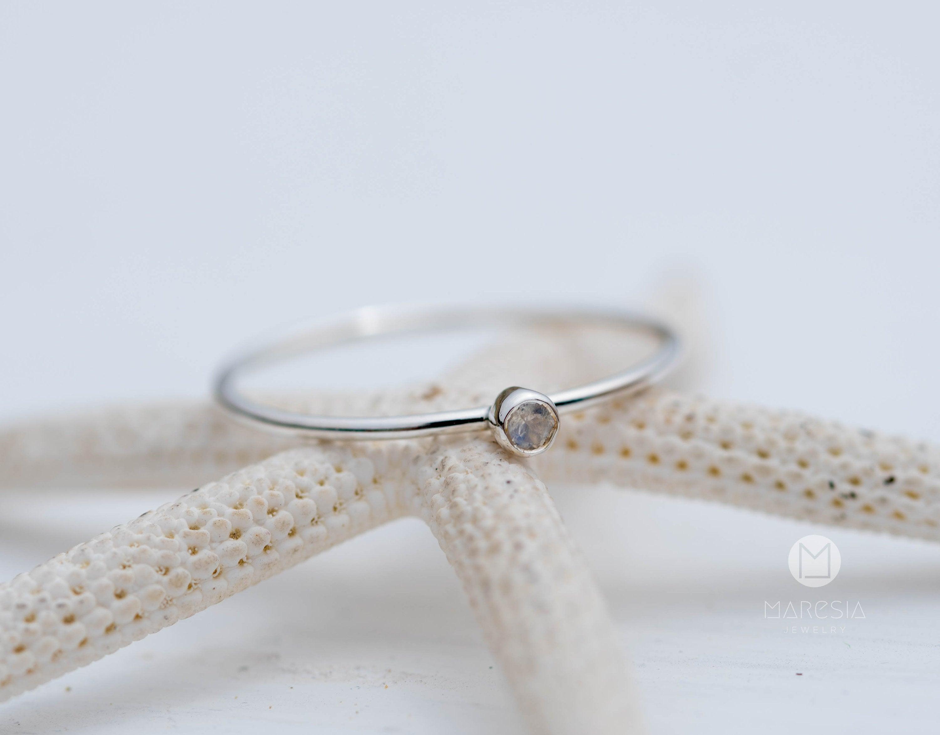 Dainty Moonstone Ring~ Sterling Silver 925 ~ Handmade ~ Gemstone  ~ Minimalist ~ Hippie ~Bohemian~June Birthstone~MR266
