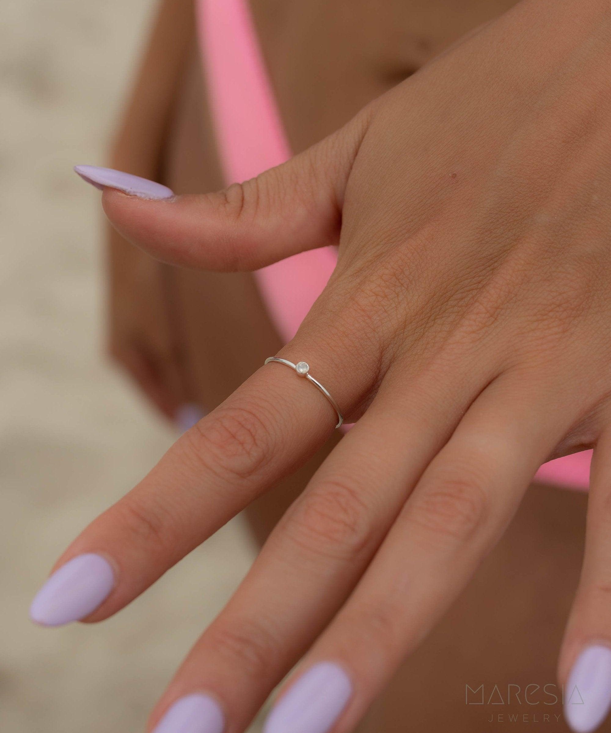 Dainty Moonstone Ring~ Sterling Silver 925 ~ Handmade ~ Gemstone  ~ Minimalist ~ Hippie ~Bohemian~June Birthstone~MR266