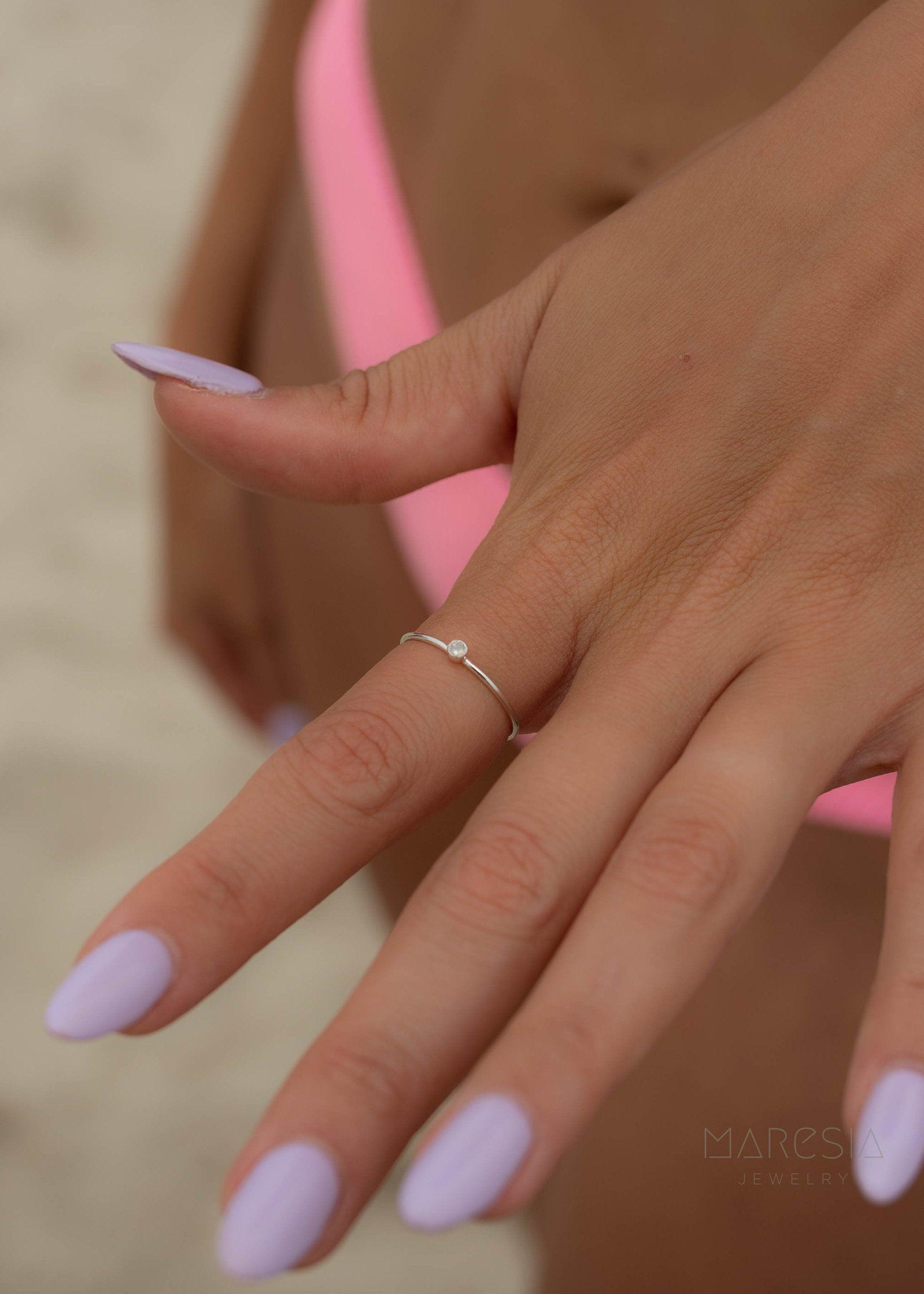 Dainty Moonstone Ring~ Sterling Silver 925 ~ Handmade ~ Gemstone  ~ Minimalist ~ Hippie ~Bohemian~June Birthstone~MR266