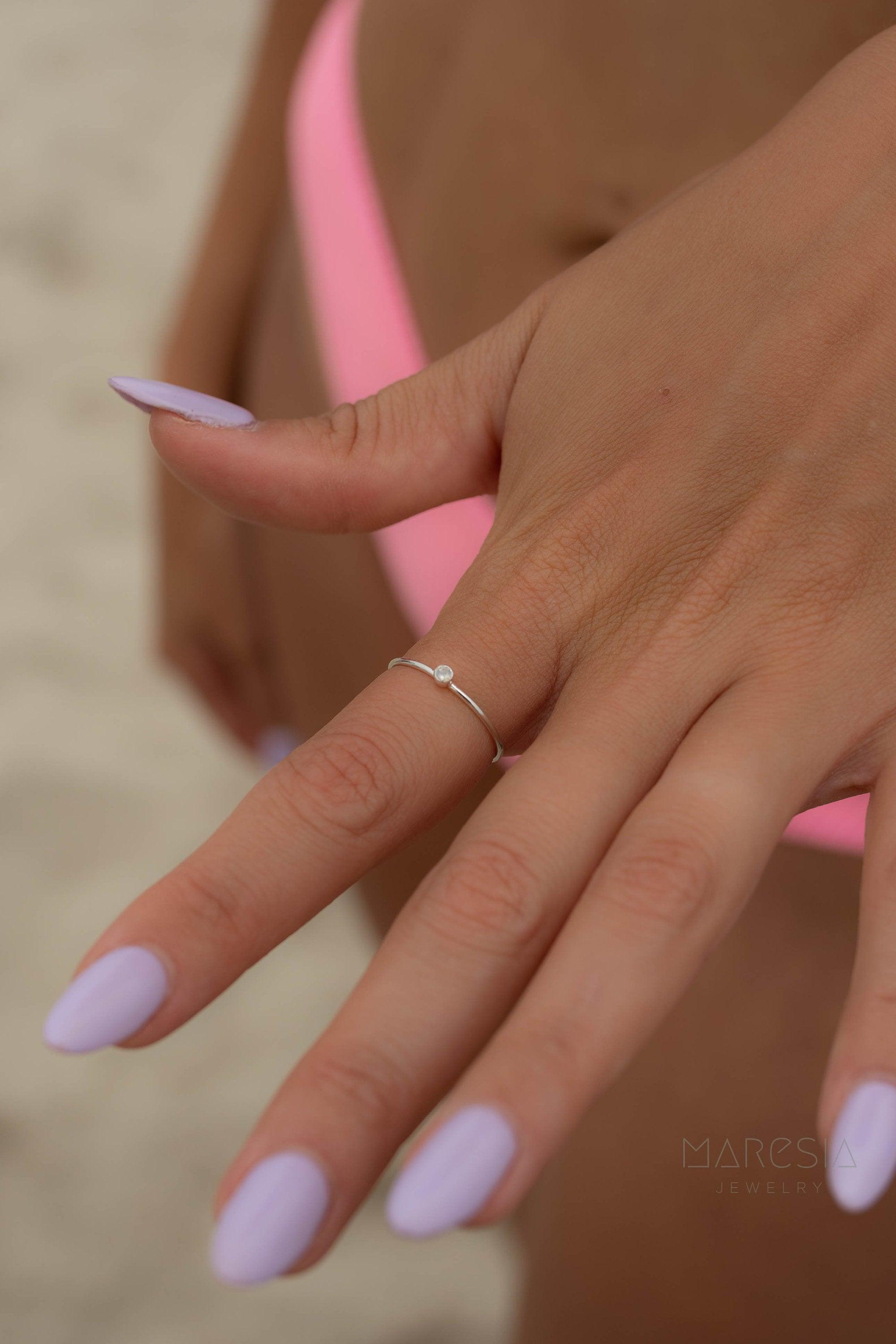 Dainty Moonstone Ring~ Sterling Silver 925 ~ Handmade ~ Gemstone  ~ Minimalist ~ Hippie ~Bohemian~June Birthstone~MR266
