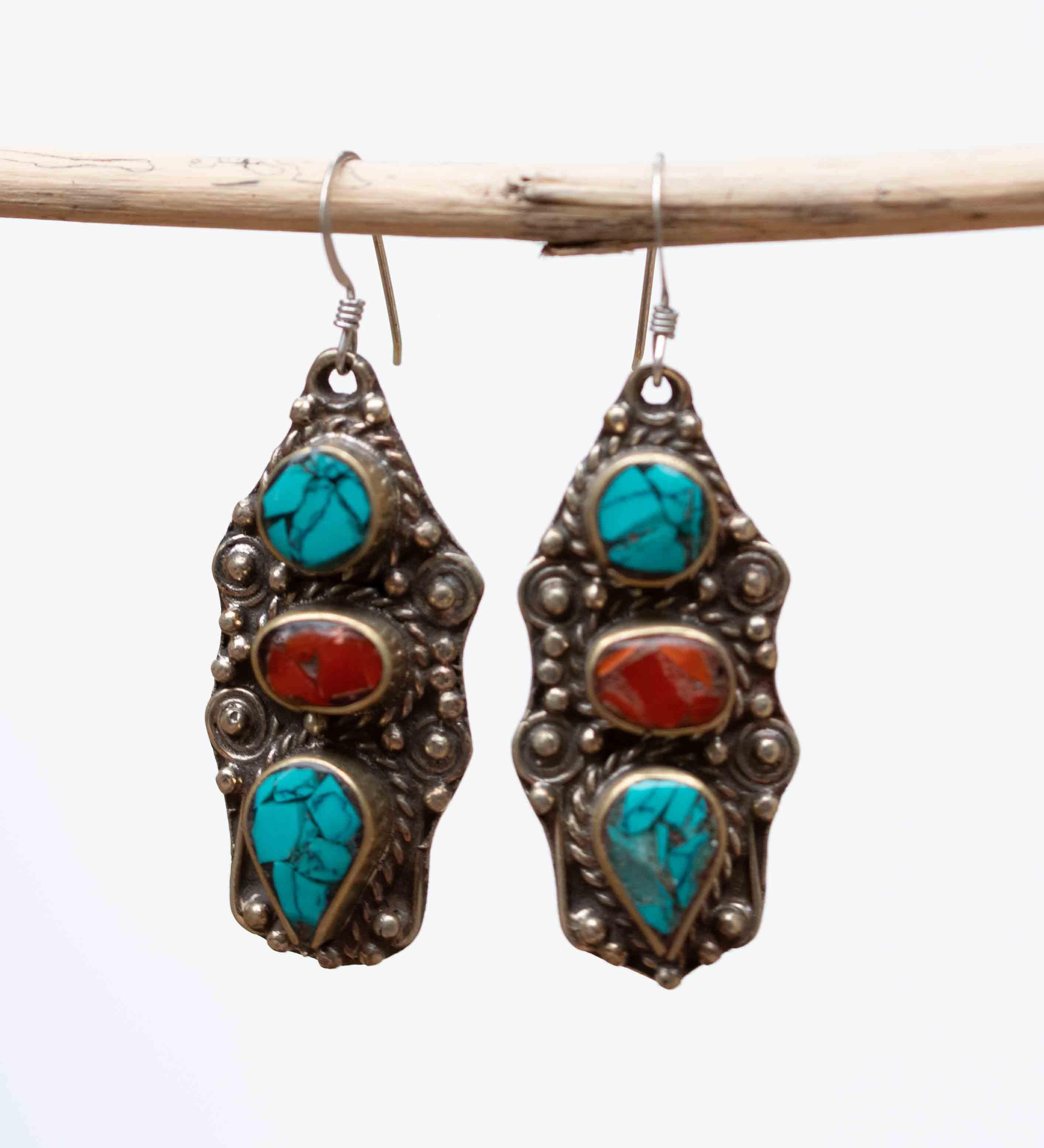 Dallas Turquoise Tibetan Earrings ~German Silver ~ SME024 - Maresia Jewelry