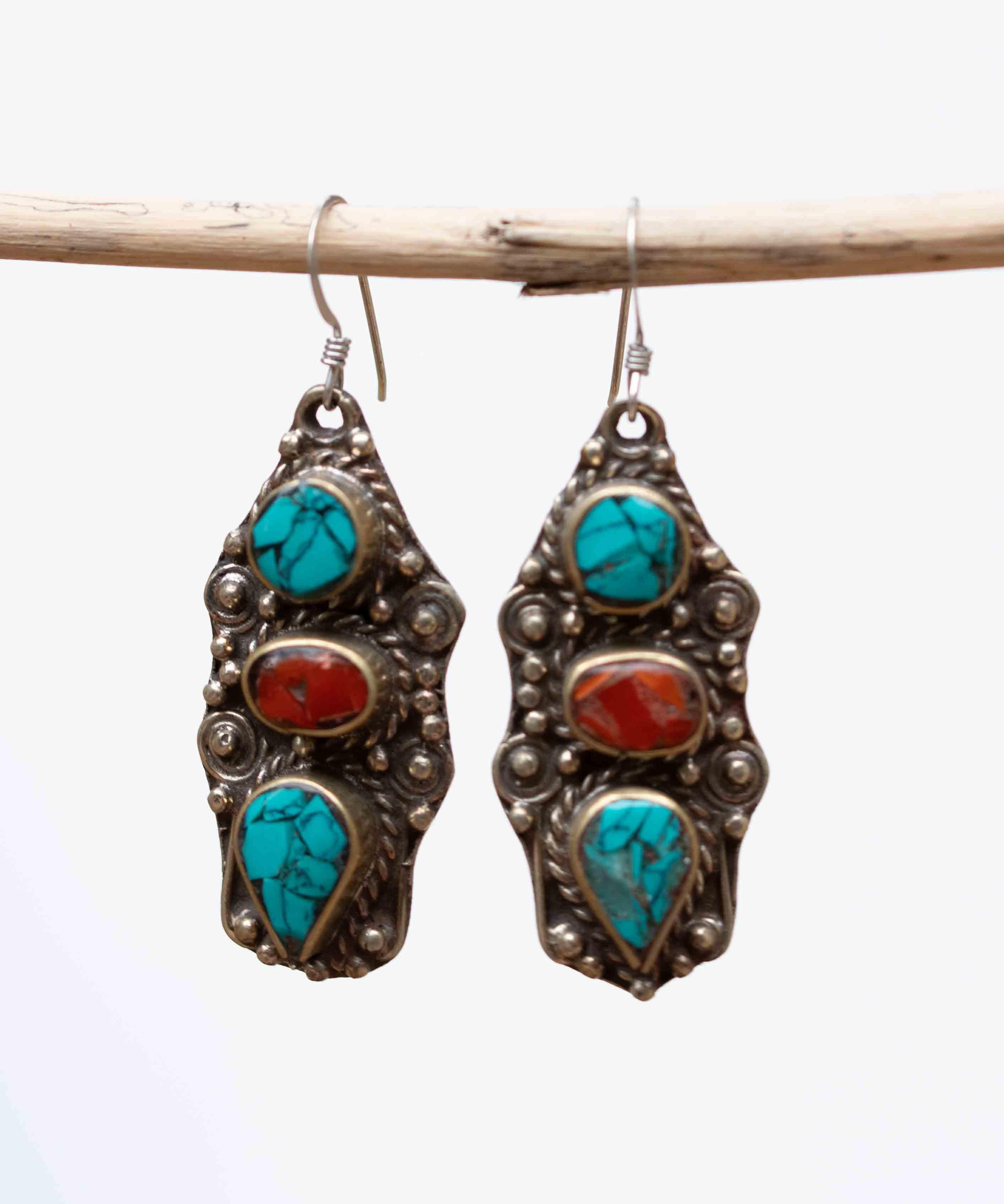 Dallas Turquoise Tibetan Earrings ~German Silver ~ SME024 - Maresia Jewelry
