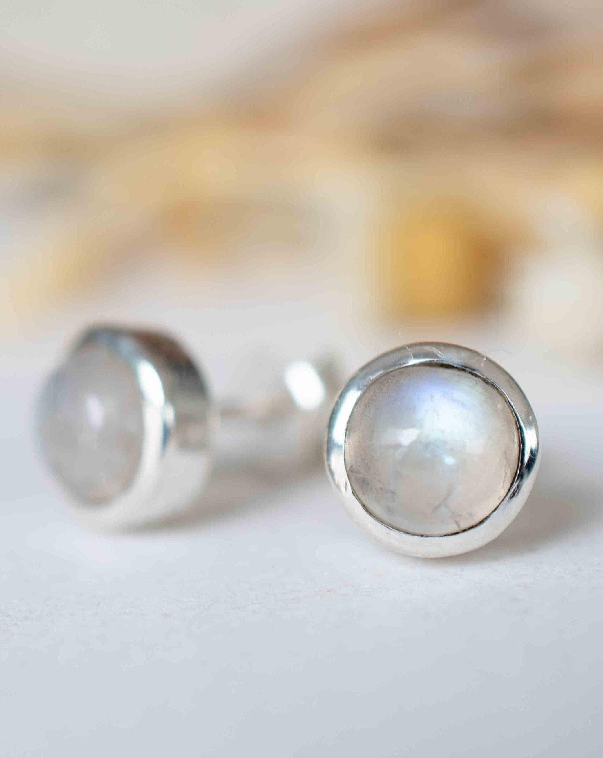Delicate Moonstone Earrings ~ Sterling Silver 925  ~ Gemstone ~ Post ~ Stud ~Handmade ~ Jewelry ~ Gift For Her ~ Maresia ME062