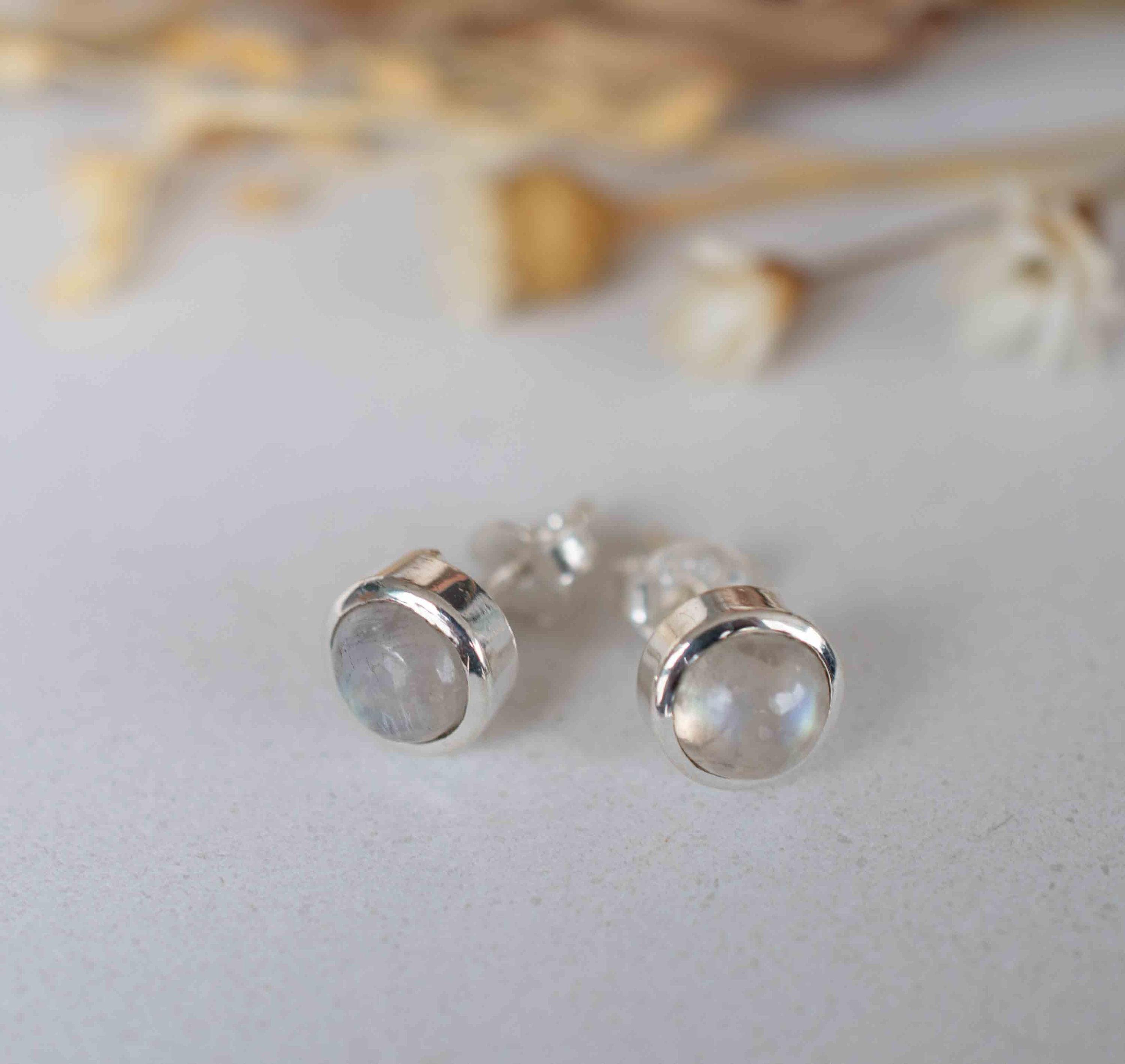 Delicate Moonstone Earrings ~ Sterling Silver 925  ~ Gemstone ~ Post ~ Stud ~Handmade ~ Jewelry ~ Gift For Her ~ Maresia ME062