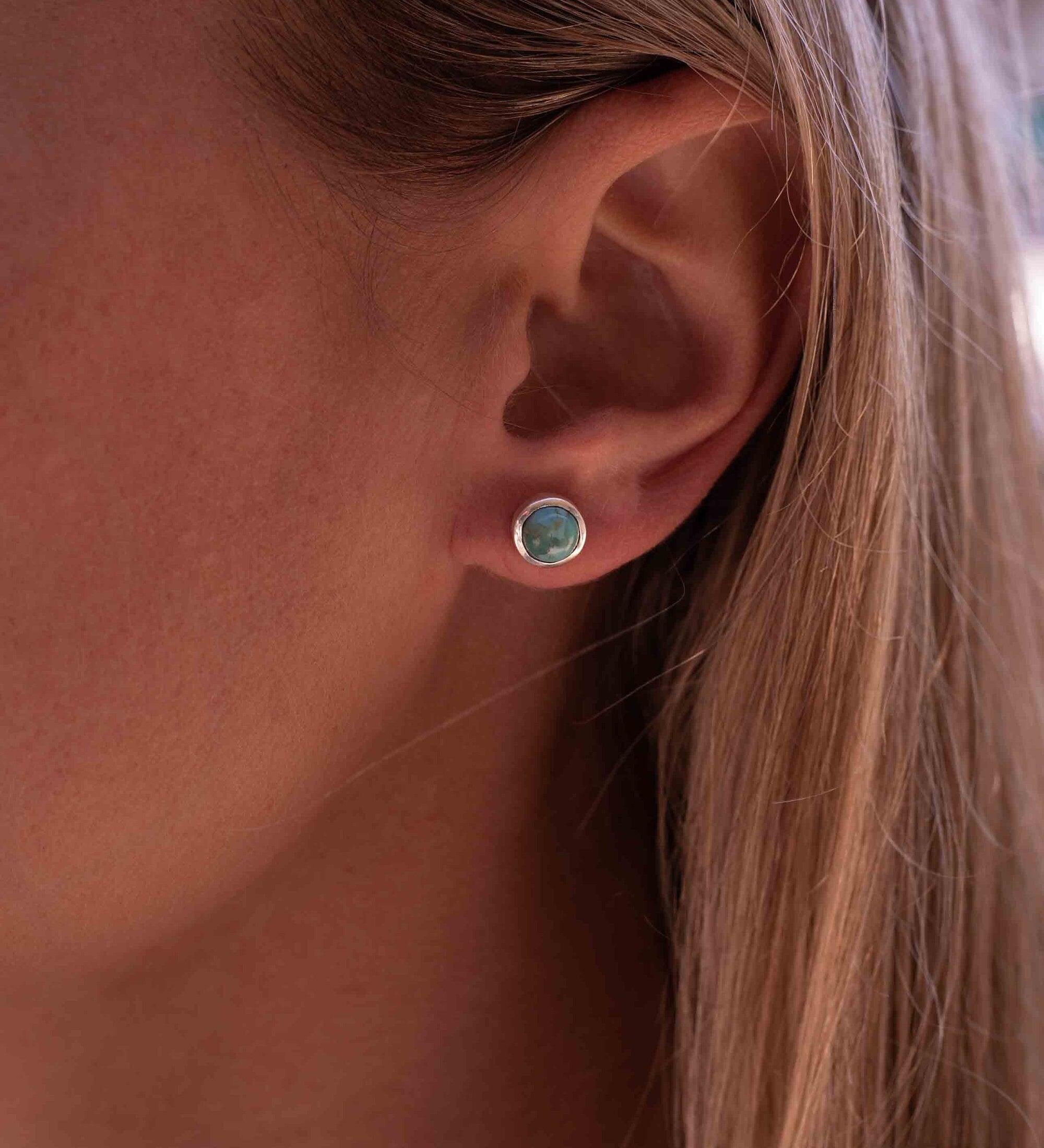 Delicate turquoise Earrings ~ Gemstone ~ Post ~ Stud ~ Sterling Silver 925 ~ Jewelry ~ Blue ~ Handmade~ ME064