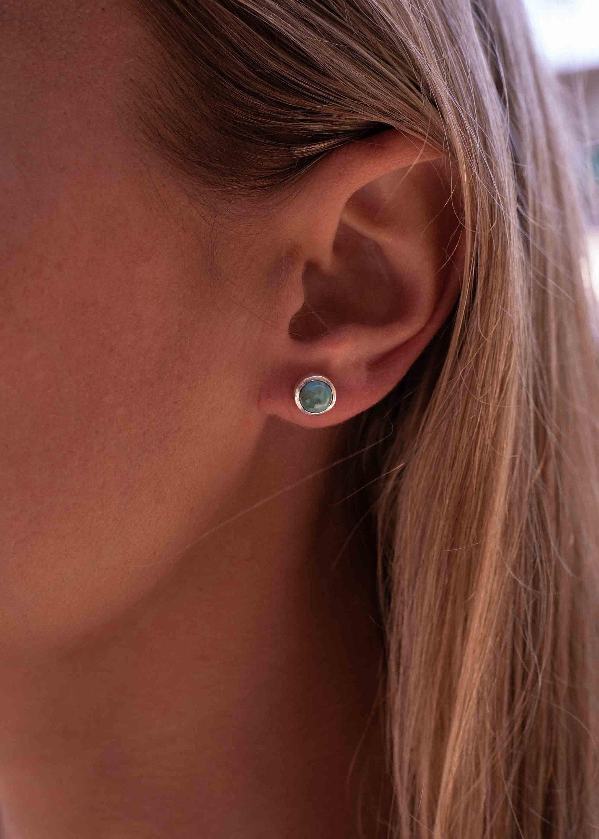Delicate turquoise Earrings ~ Gemstone ~ Post ~ Stud ~ Sterling Silver 925 ~ Jewelry ~ Blue ~ Handmade~ ME064