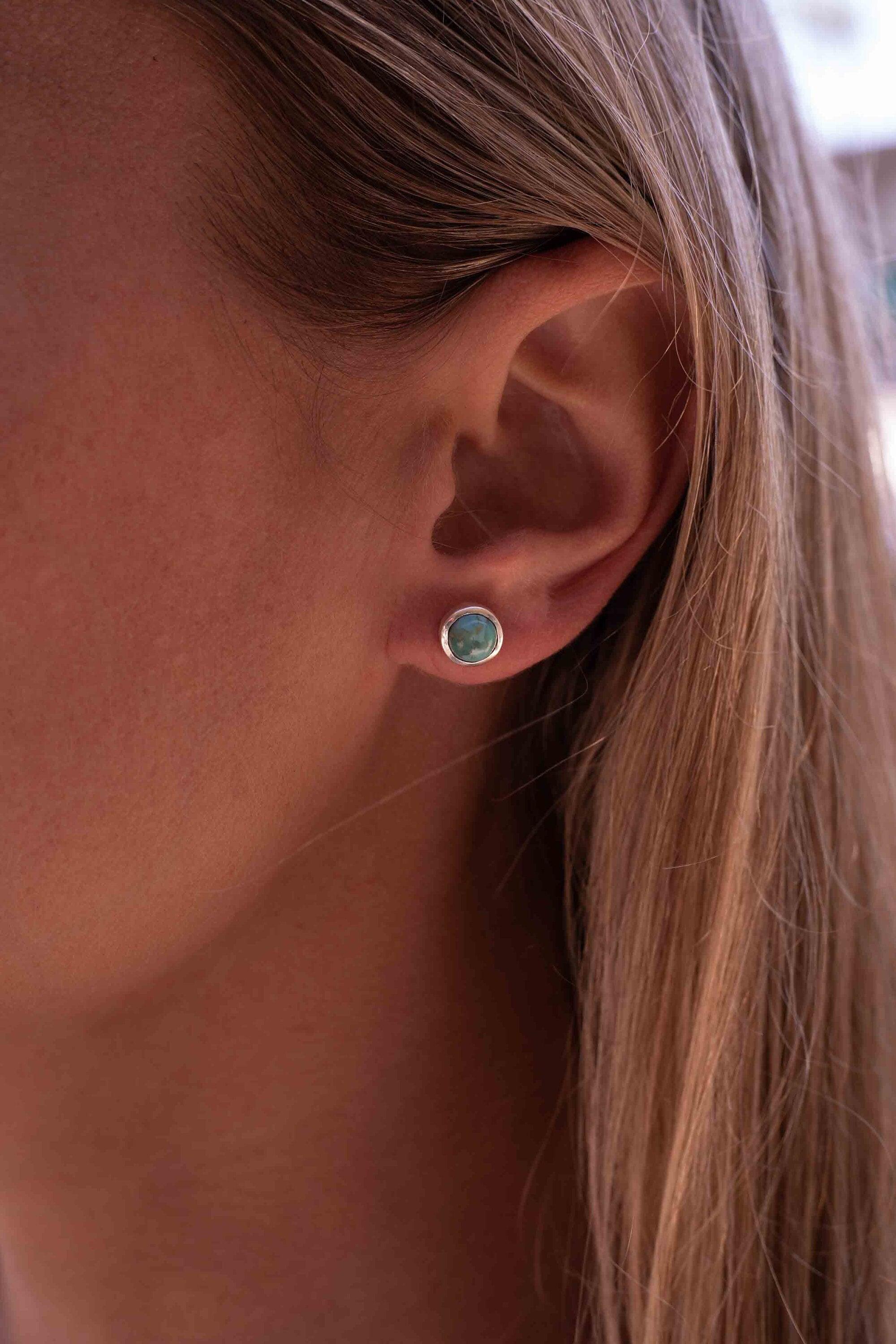 Delicate turquoise Earrings ~ Gemstone ~ Post ~ Stud ~ Sterling Silver 925 ~ Jewelry ~ Blue ~ Handmade~ ME064