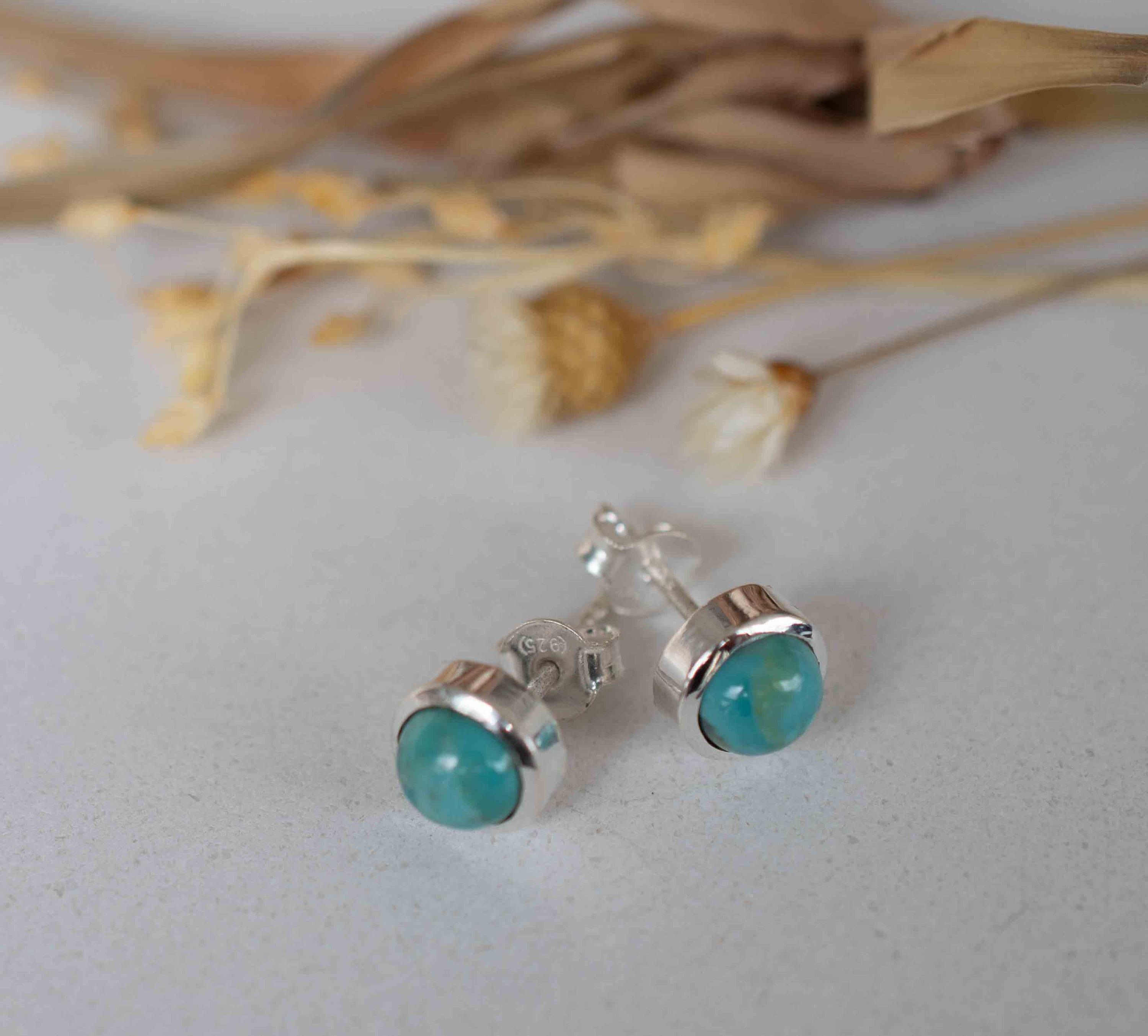 Delicate turquoise Earrings ~ Gemstone ~ Post ~ Stud ~ Sterling Silver 925 ~ Jewelry ~ Blue ~ Handmade~ ME064