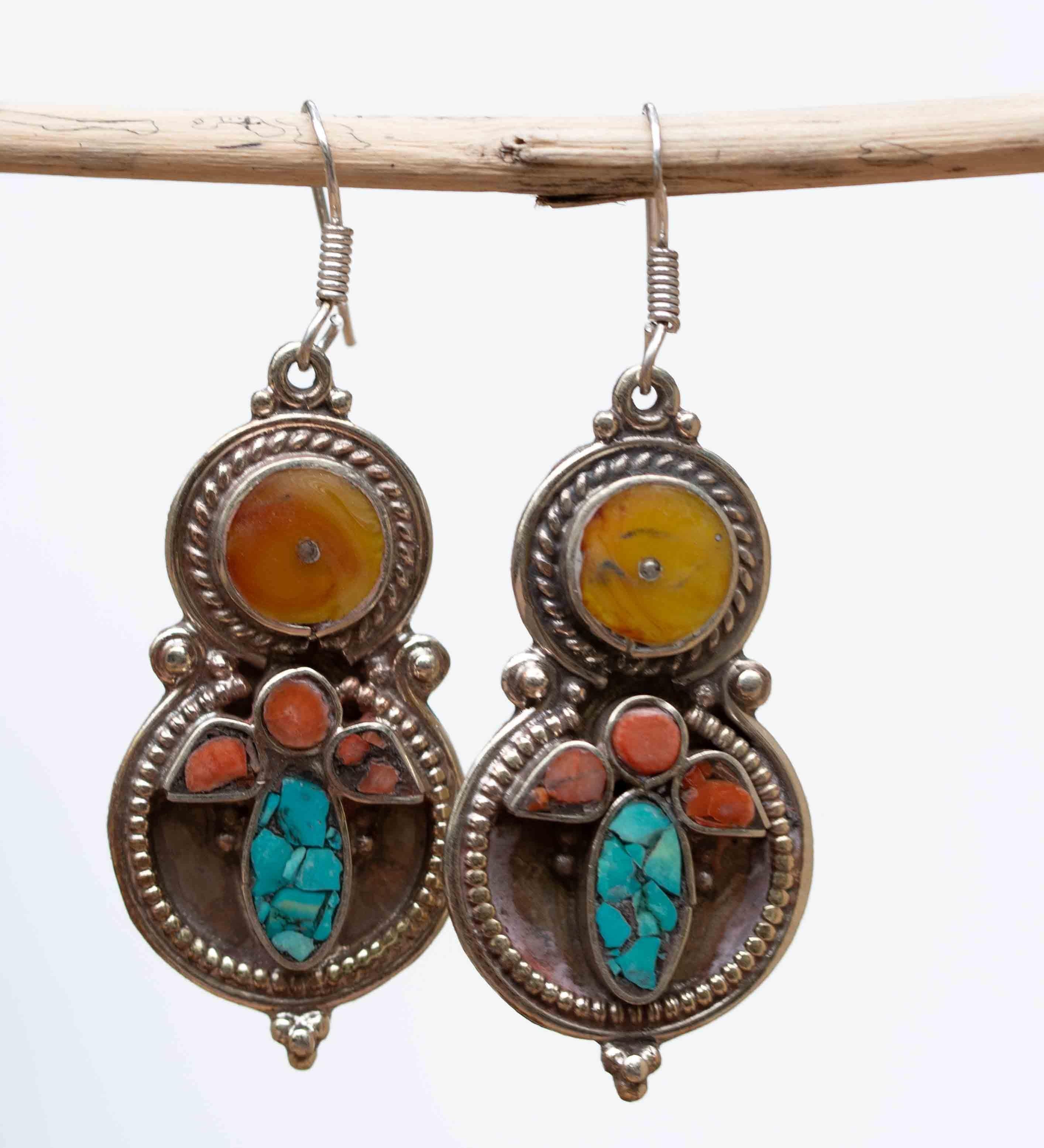 Denise Turquoise Tibetan Earrings ~German Silver ~ SME013 - Maresia Jewelry