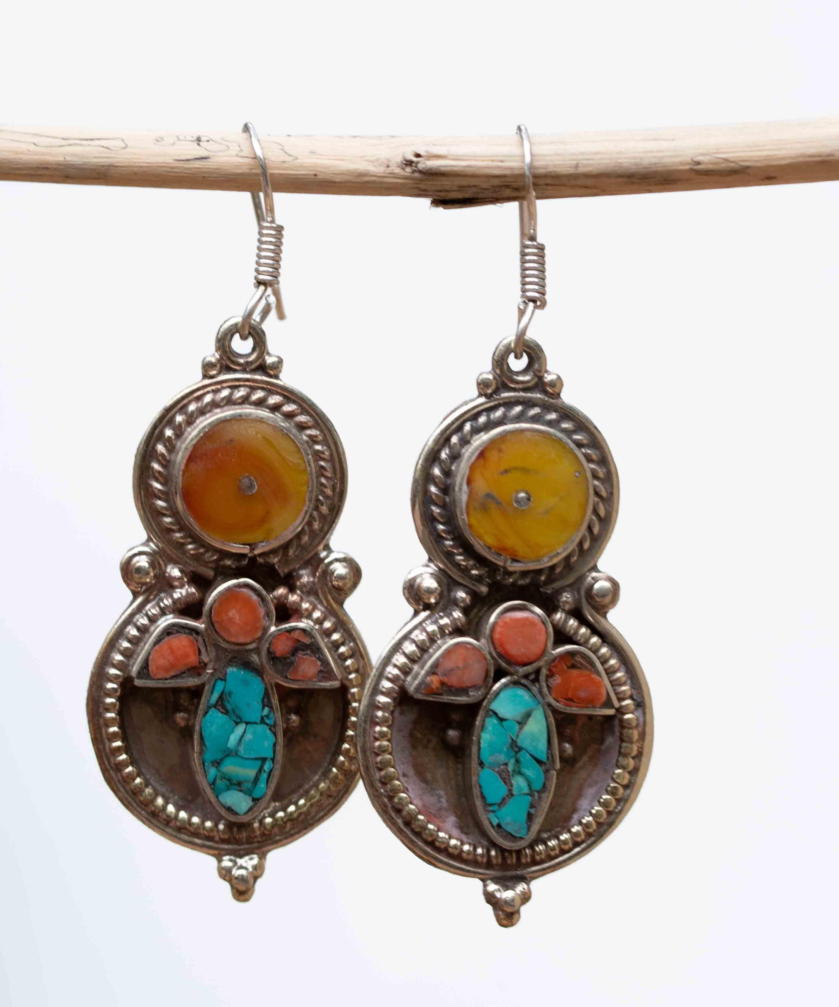 Denise Turquoise Tibetan Earrings ~German Silver ~ SME013 - Maresia Jewelry