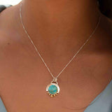 Moonstone or Turquoise Pendant ~ Mix metals ~ Sterling Silver and brass  ~ Delicate ~ Minimalist ~  Charm ~ MN086