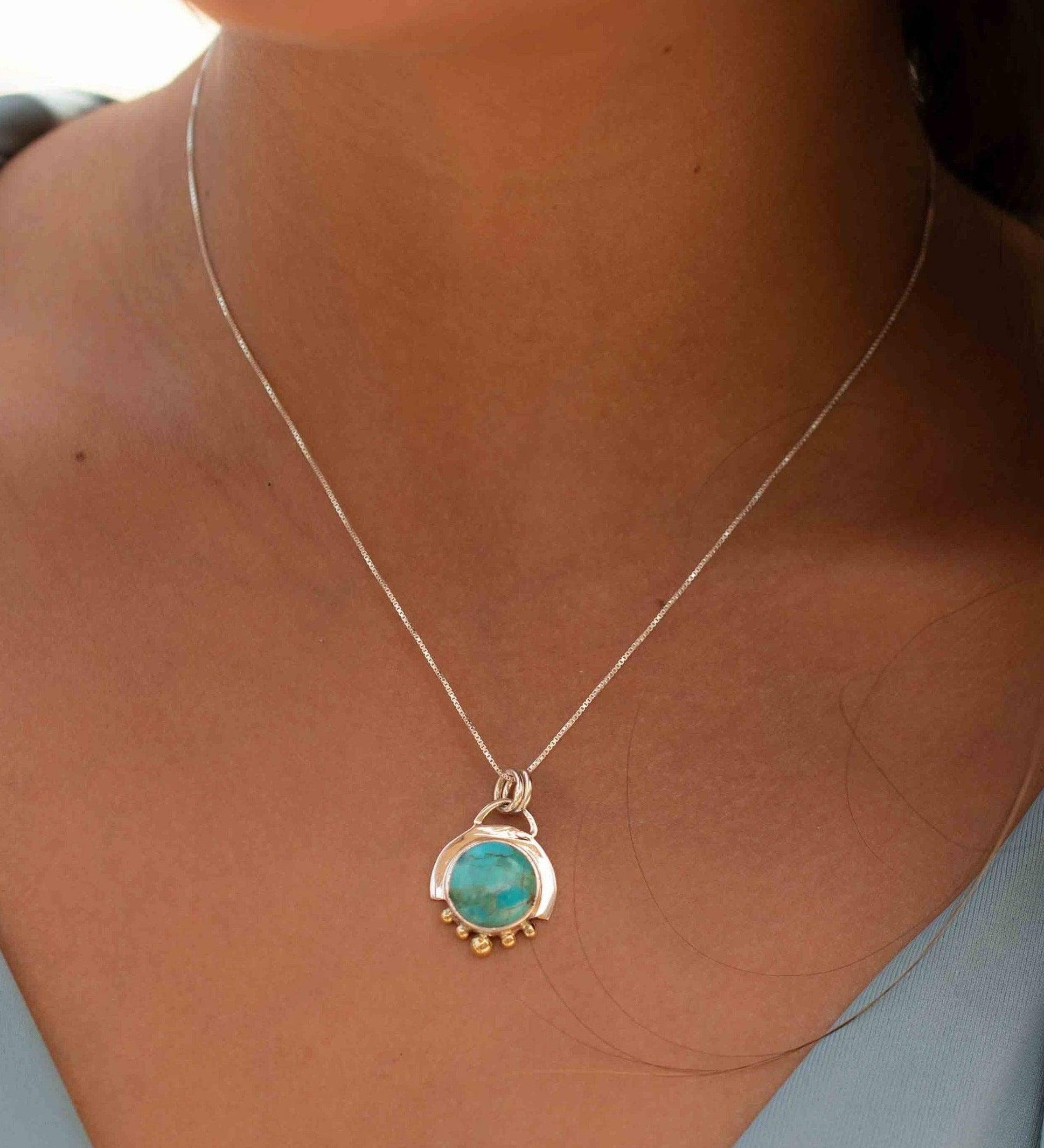 Moonstone or Turquoise Pendant ~ Mix metals ~ Sterling Silver and brass  ~ Delicate ~ Minimalist ~  Charm ~ MN086