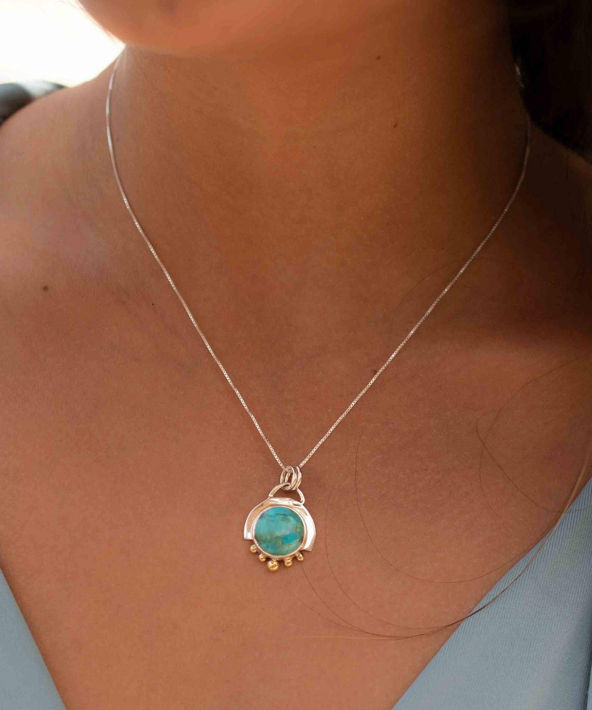 Moonstone or Turquoise Pendant ~ Mix metals ~ Sterling Silver and brass  ~ Delicate ~ Minimalist ~  Charm ~ MN086