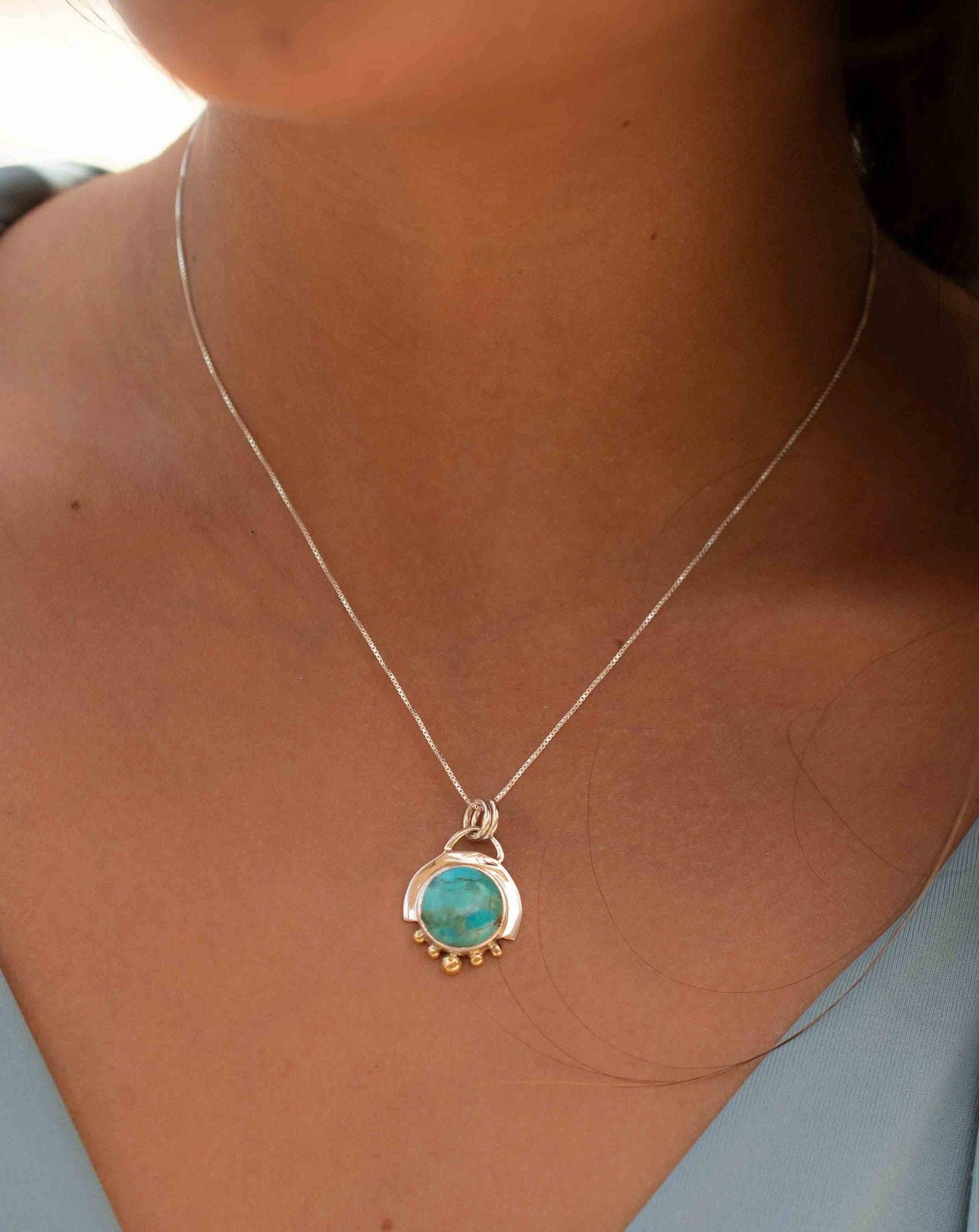 Moonstone or Turquoise Pendant ~ Mix metals ~ Sterling Silver and brass  ~ Delicate ~ Minimalist ~  Charm ~ MN086