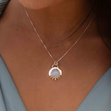 Moonstone or Turquoise Pendant ~ Mix metals ~ Sterling Silver and brass  ~ Delicate ~ Minimalist ~  Charm ~ MN086