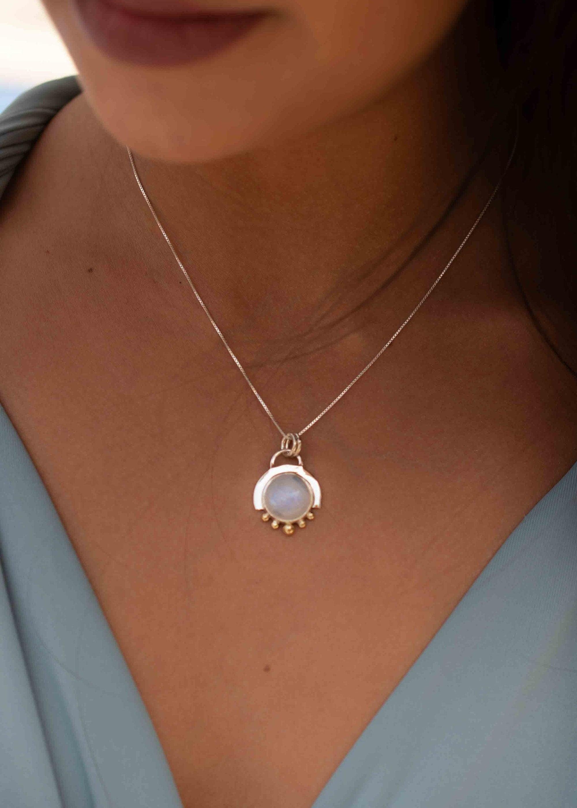Moonstone or Turquoise Pendant ~ Mix metals ~ Sterling Silver and brass  ~ Delicate ~ Minimalist ~  Charm ~ MN086