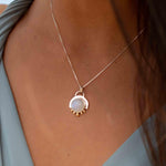 Moonstone or Turquoise Pendant ~ Mix metals ~ Sterling Silver and brass  ~ Delicate ~ Minimalist ~  Charm ~ MN086