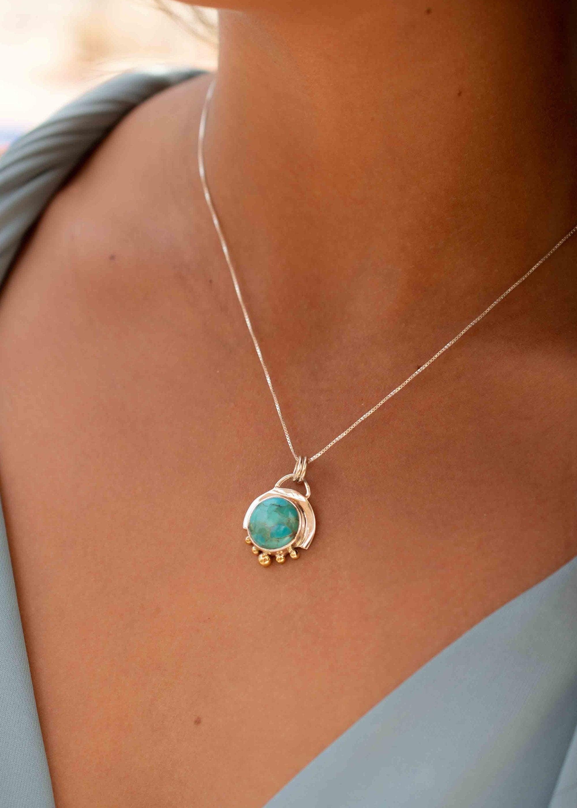 Moonstone or Turquoise Pendant ~ Mix metals ~ Sterling Silver and brass  ~ Delicate ~ Minimalist ~  Charm ~ MN086