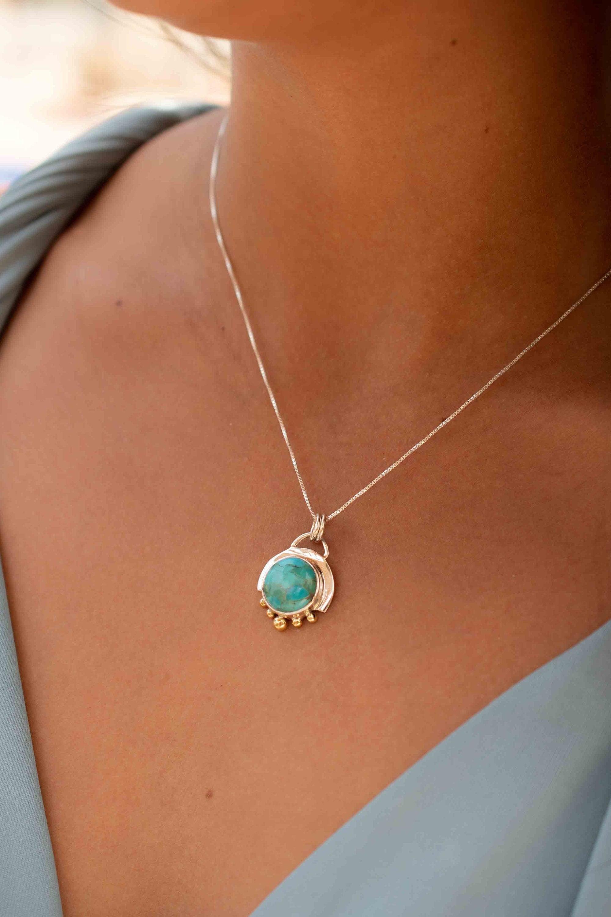 Moonstone or Turquoise Pendant ~ Mix metals ~ Sterling Silver and brass  ~ Delicate ~ Minimalist ~  Charm ~ MN086