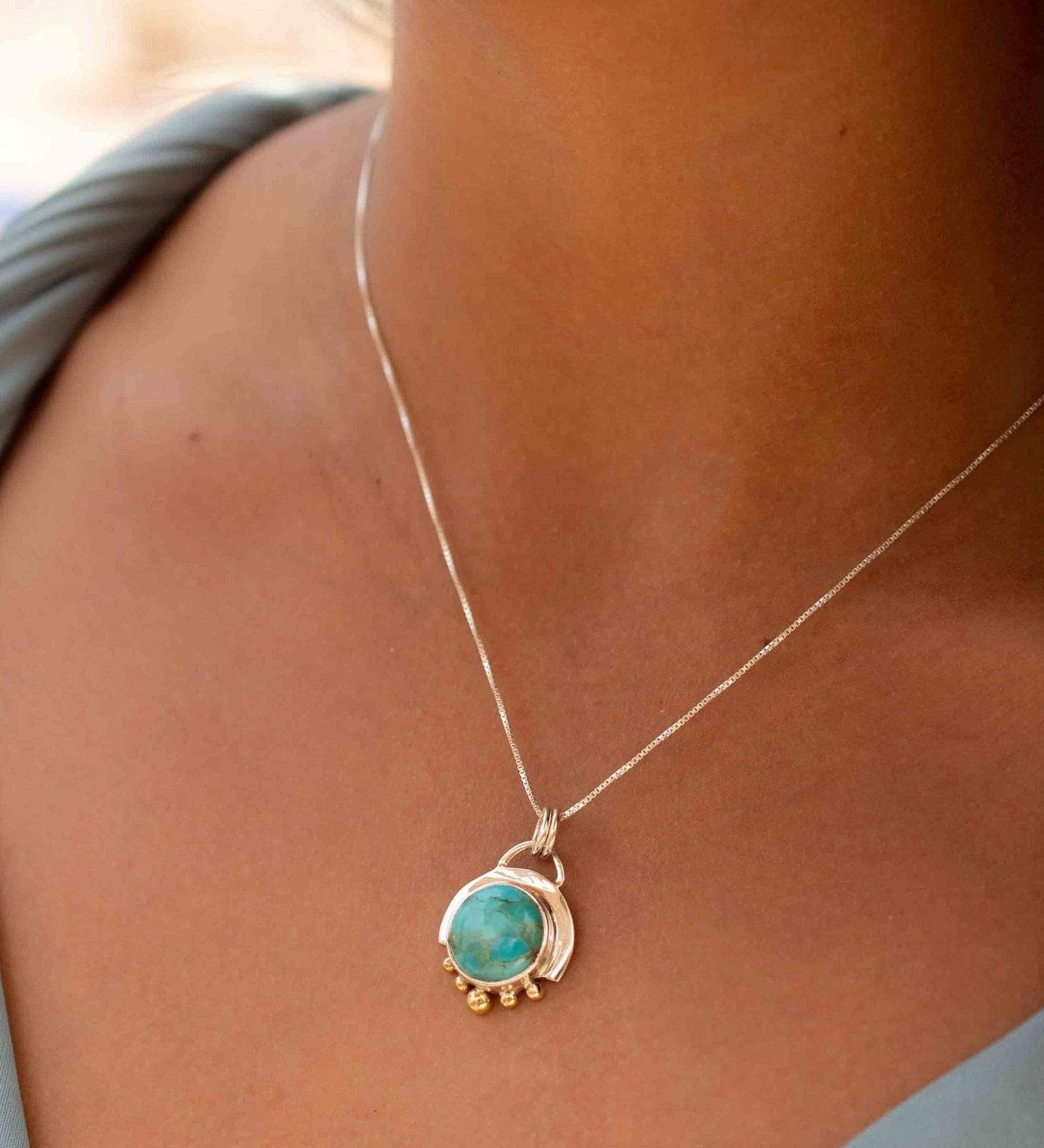 Moonstone or Turquoise Pendant ~ Mix metals ~ Sterling Silver and brass  ~ Delicate ~ Minimalist ~  Charm MN087