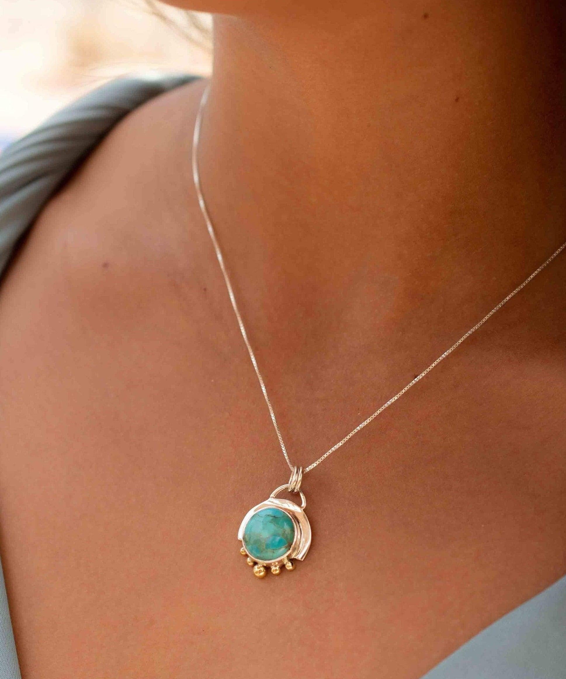 Moonstone or Turquoise Pendant ~ Mix metals ~ Sterling Silver and brass  ~ Delicate ~ Minimalist ~  Charm MN087