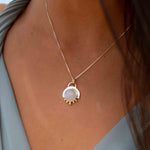 Moonstone or Turquoise Pendant ~ Mix metals ~ Sterling Silver and brass  ~ Delicate ~ Minimalist ~  Charm MN087